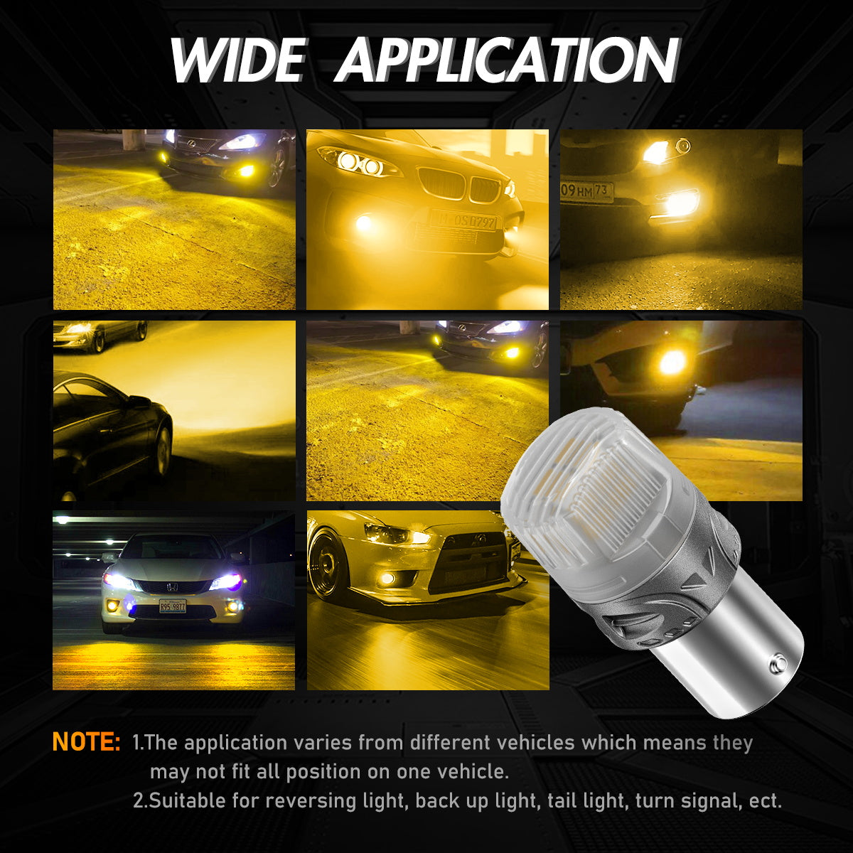 1156 150°BAU15S PY21W BAW15S PR21W LED Bulbs for Rear Front Turn Signal Lights - Yellow