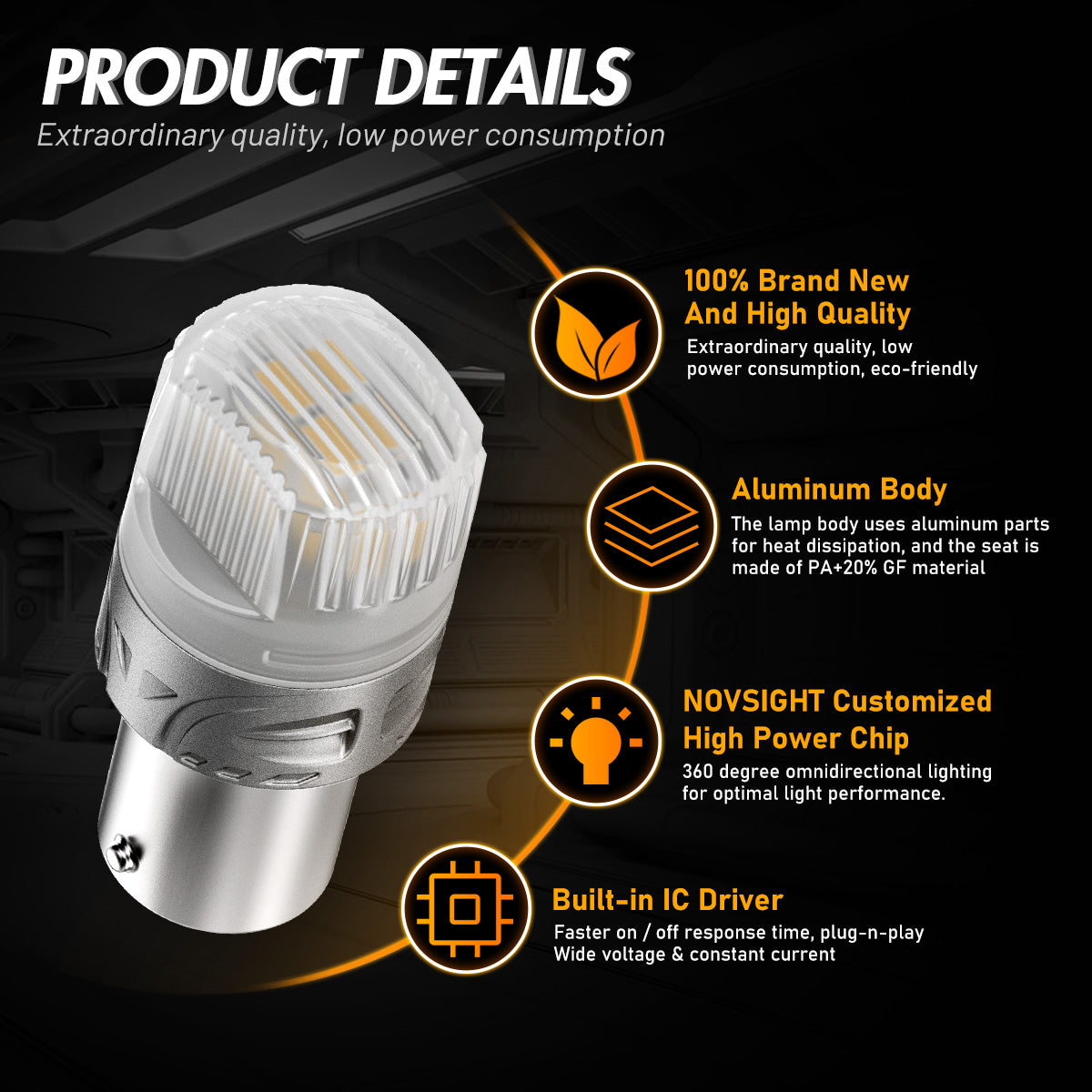 1156 150°BAU15S PY21W BAW15S PR21W LED Bulbs for Rear Front Turn Signal Lights - Yellow