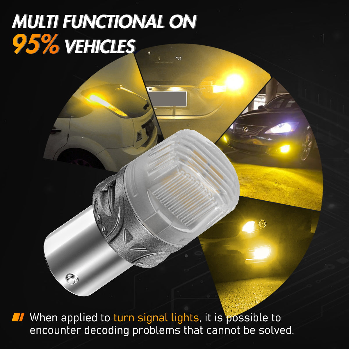 1156 150°BAU15S PY21W BAW15S PR21W LED Bulbs for Rear Front Turn Signal Lights - Yellow