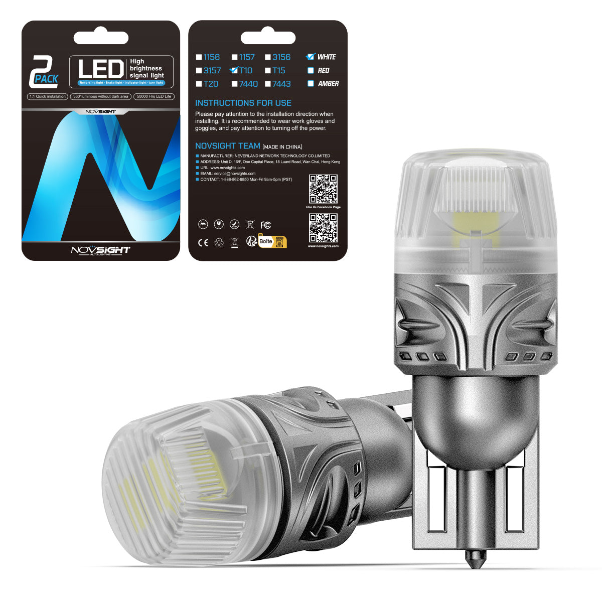 T10 158 161 168 194 W5W LED Bulbs for Rear Front Brake Lights Back Up Reverse Lights - Red/White - NOVSIGHT