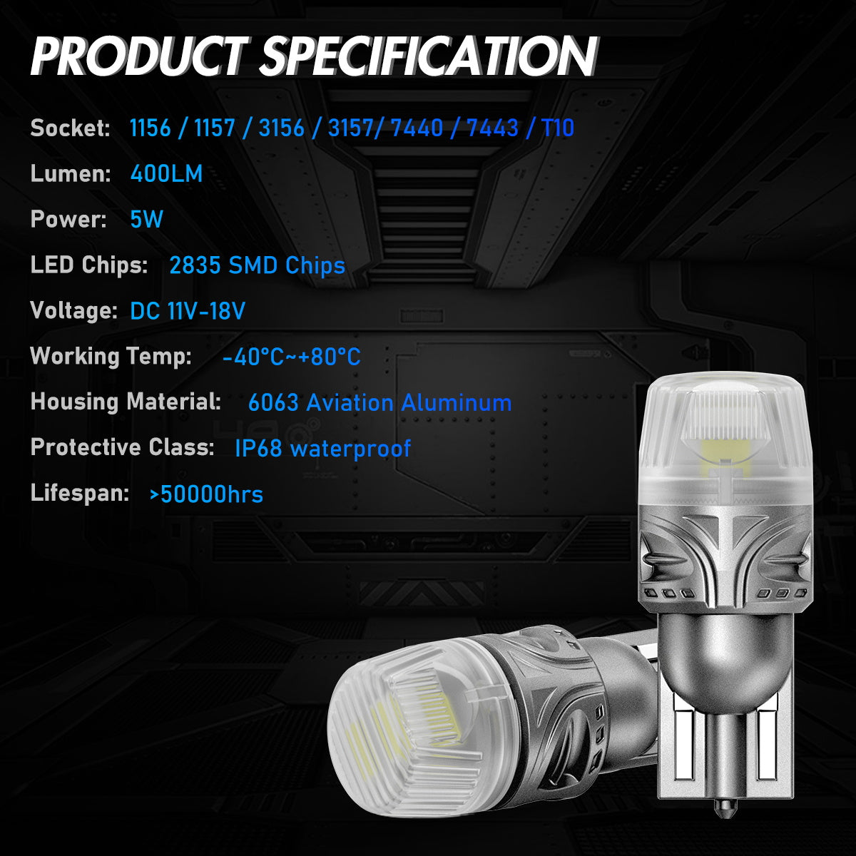 T10 158 161 168 194 W5W LED Bulbs for Rear Front Brake Lights Back Up Reverse Lights - Red/White