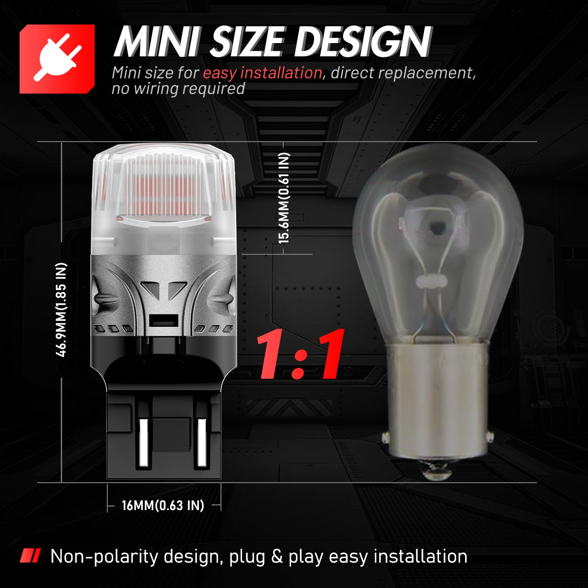 7443 T20 7444 W21 5W LED Bulbs for Rear Tail Lights Brake Lights - Red - NOVSIGHT