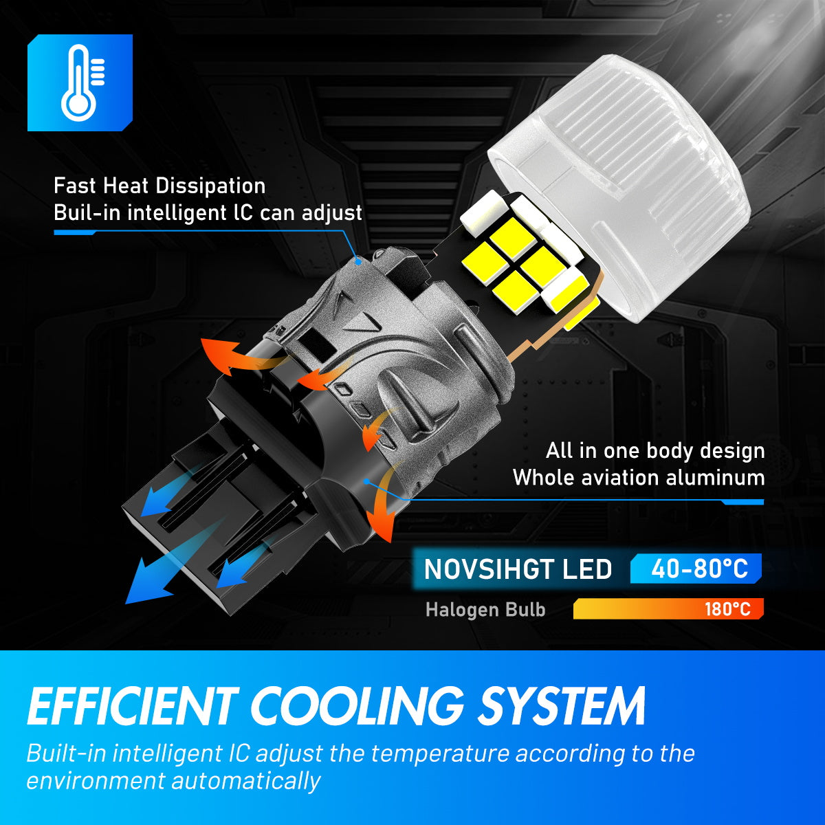 7443 T20 7444 W21 5W LED Bulbs for Rear Front Sinal Lights DRL - White - NOVSIGHT