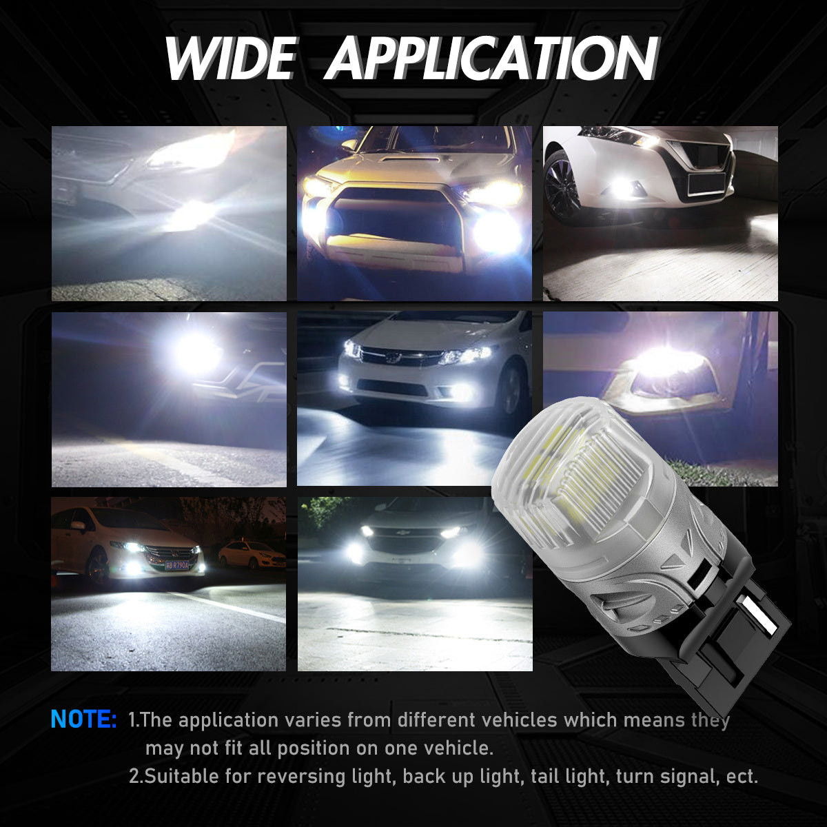 7440 T20 7441 992 WY21W LED Bulbs for Rear Front Reverse Lights DRL - White - NOVSIGHT