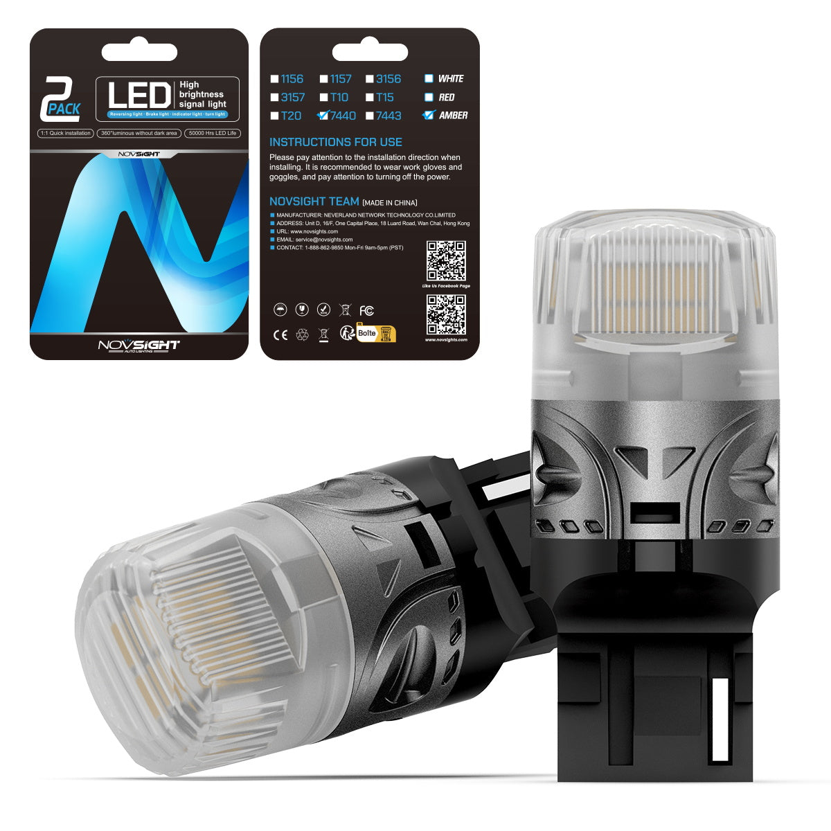 7440 T20 7441 992 WY21W LED Bulbs for Rear Front Turn Signal Lights - Yellow - NOVSIGHT