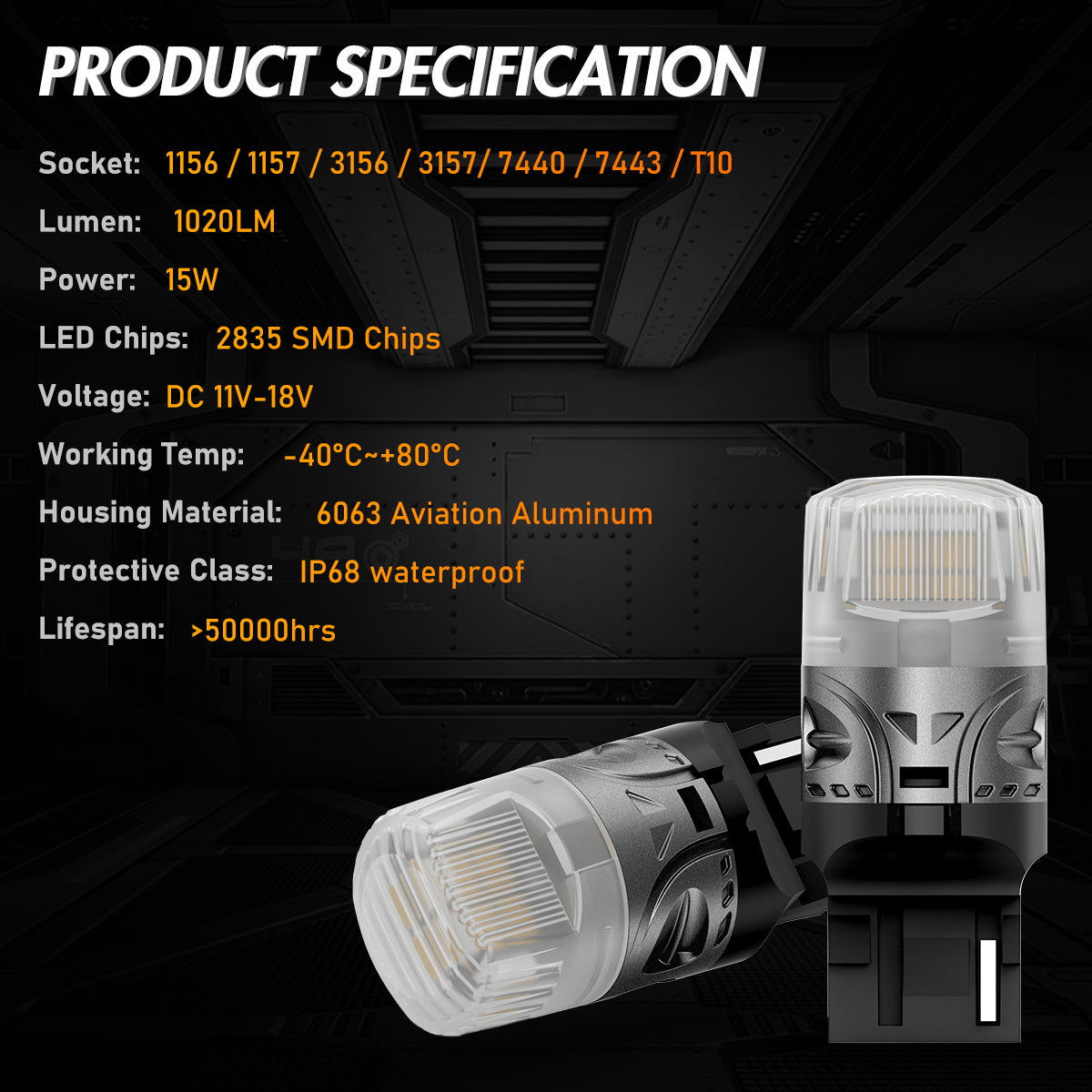 7440 T20 7441 992 WY21W LED Bulbs for Rear Front Turn Signal Lights - Yellow - NOVSIGHT