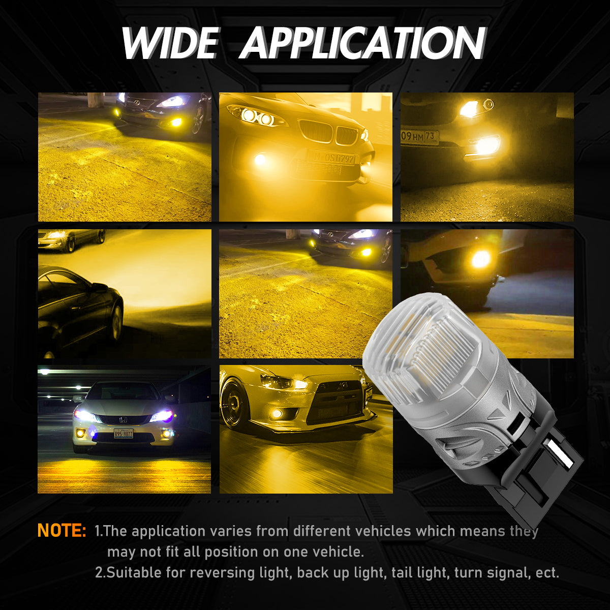 7440 T20 7441 992 WY21W LED Bulbs for Rear Front Turn Signal Lights - Yellow