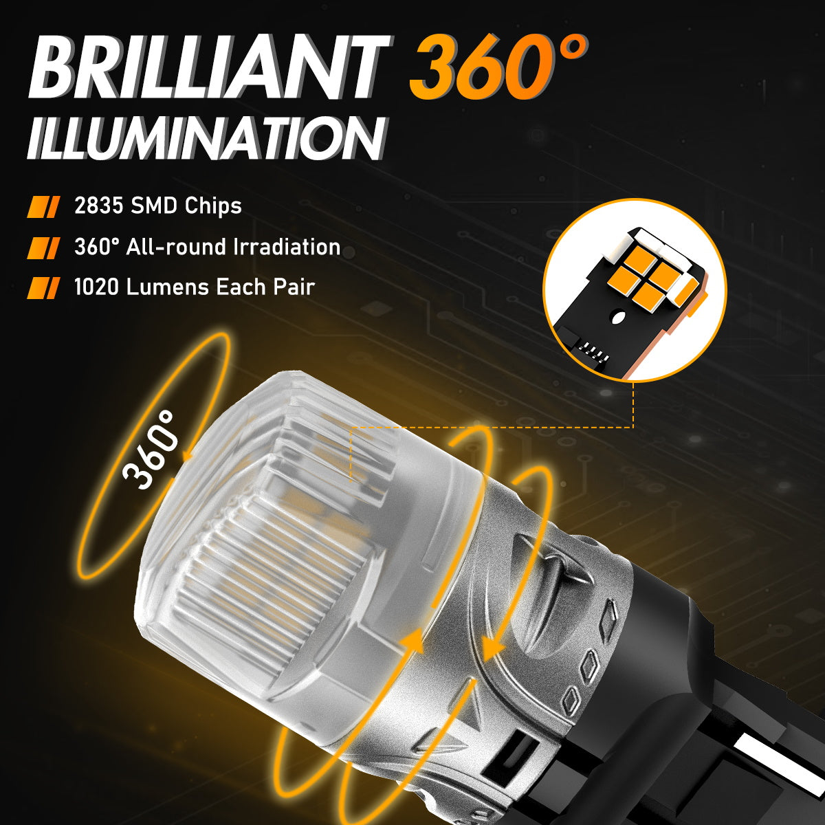 7440 T20 7441 992 WY21W LED Bulbs for Rear Front Turn Signal Lights - Yellow