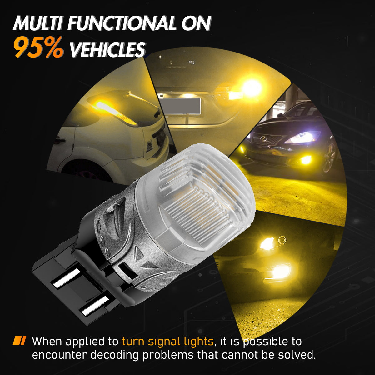7443 T20 7444 W21 5W LED Bulbs for Rear Front Sinal Lights DRL - Yellow - NOVSIGHT