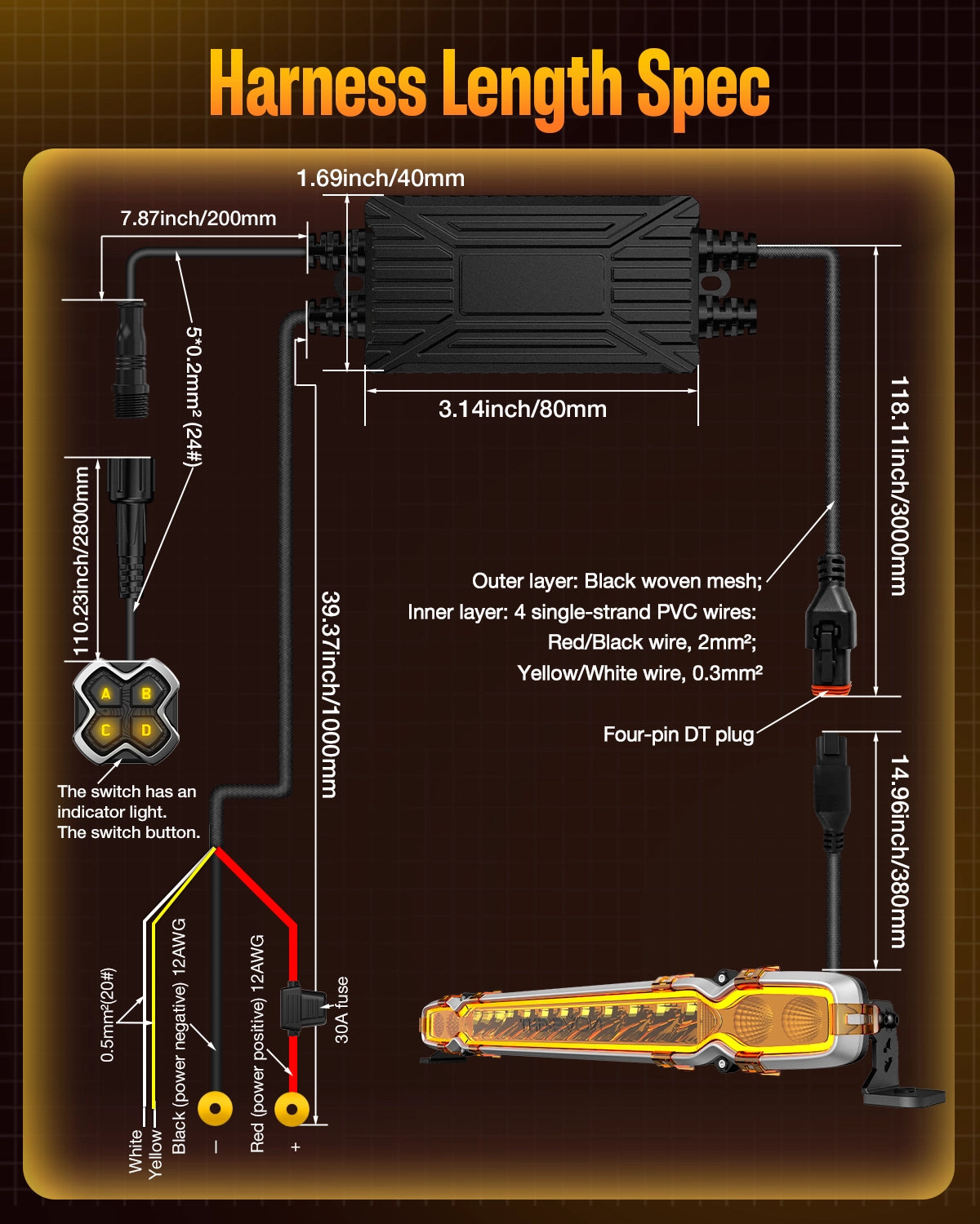 HALO Pro Series 20-inch LED Light Bar Wiring Harness Kit | Original Version - NOVSIGHT