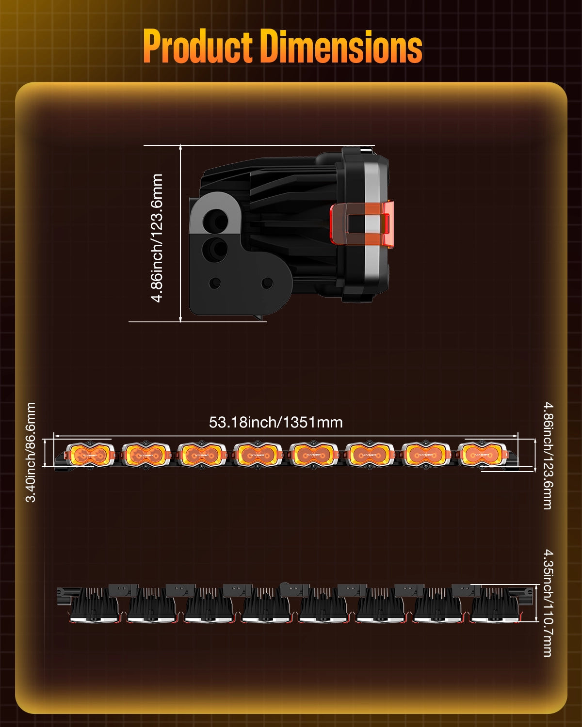 HALO Series 4.5-inch Pod Lights Combined LED Light Bar 53-Inch - NOVSIGHT