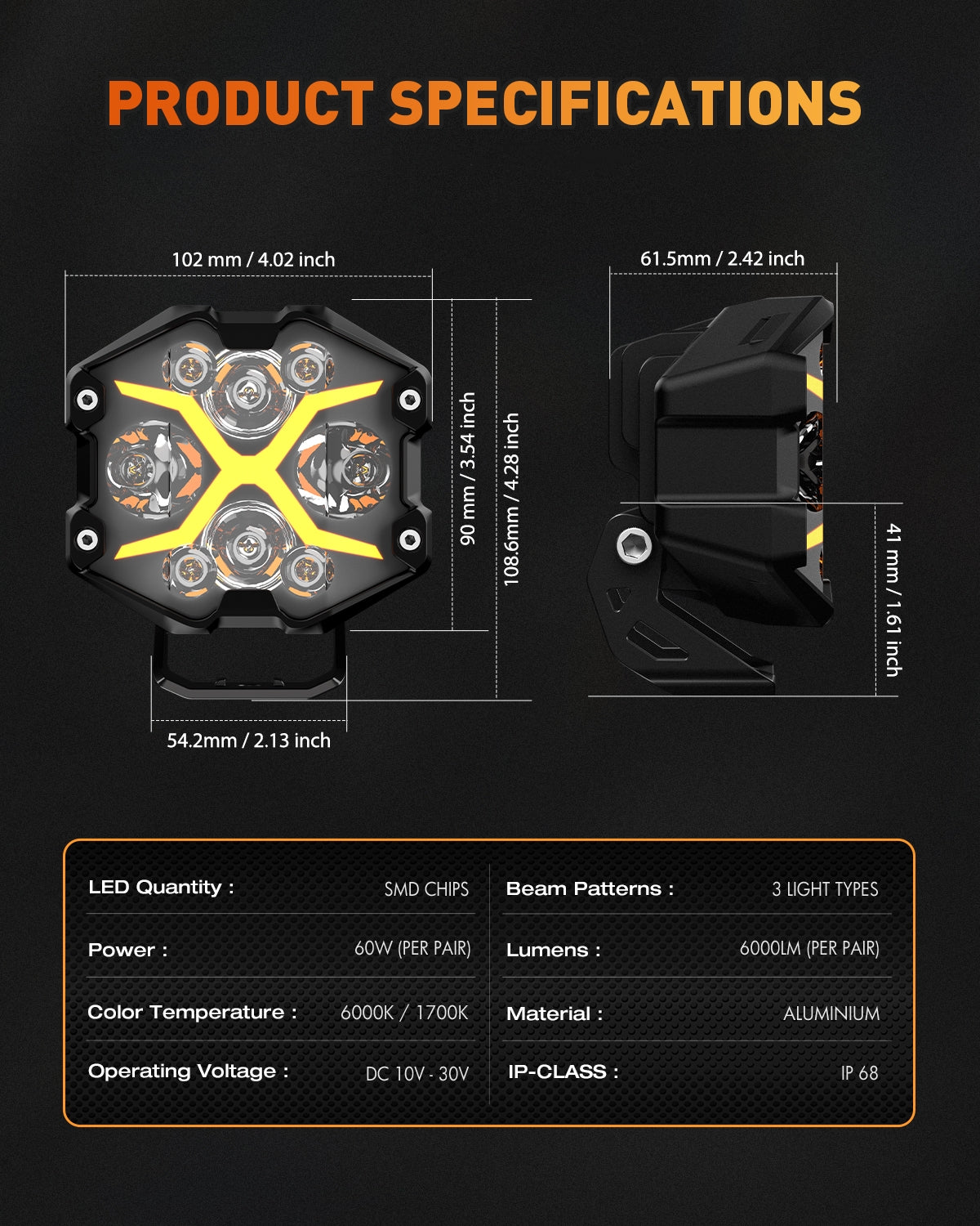 X-Series 4-inch LED Off-road Pod Light Driving Beam with Bluetooth Switch Panel - NOVSIGHT