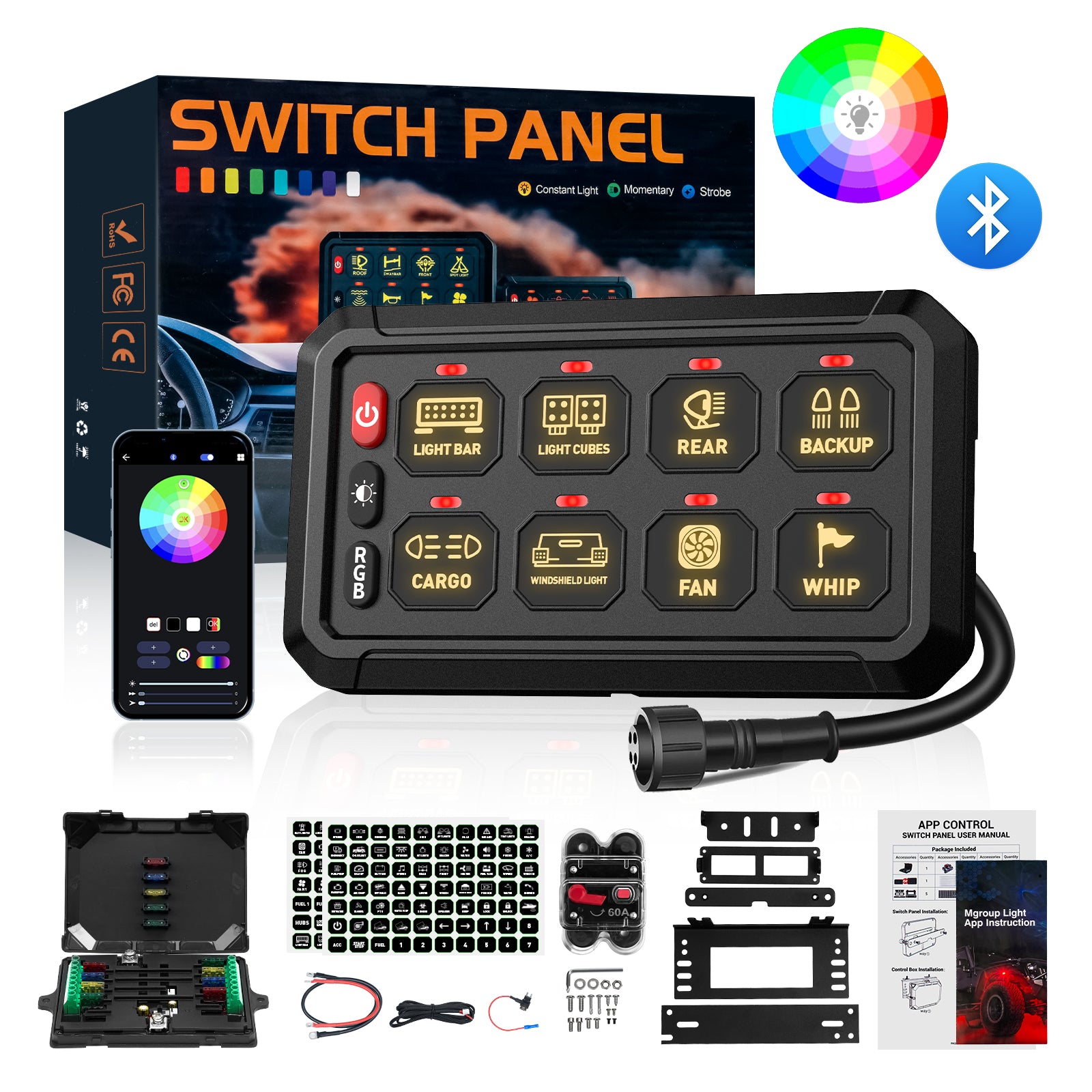 Novsight Bluetooth RGB Switch Panel Kit 8 Gang/12 Gang with App