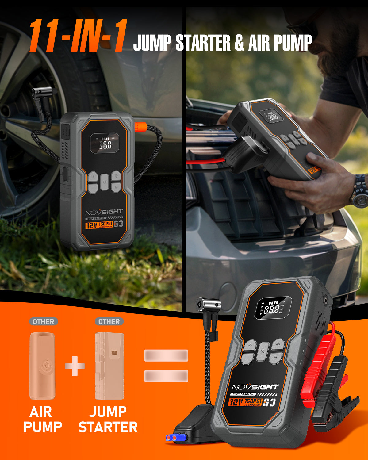 Emergency Car Jump Starter with Air Compressor 6250A