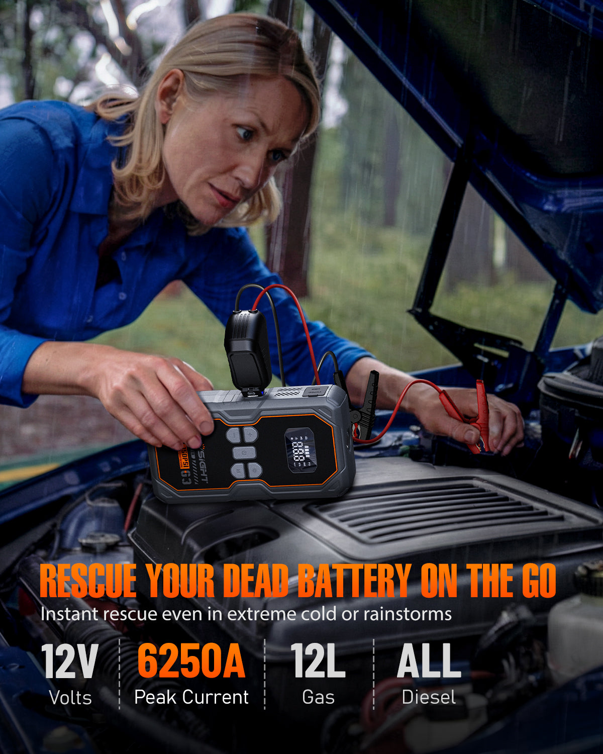 Emergency Car Jump Starter with Air Compressor 6250A