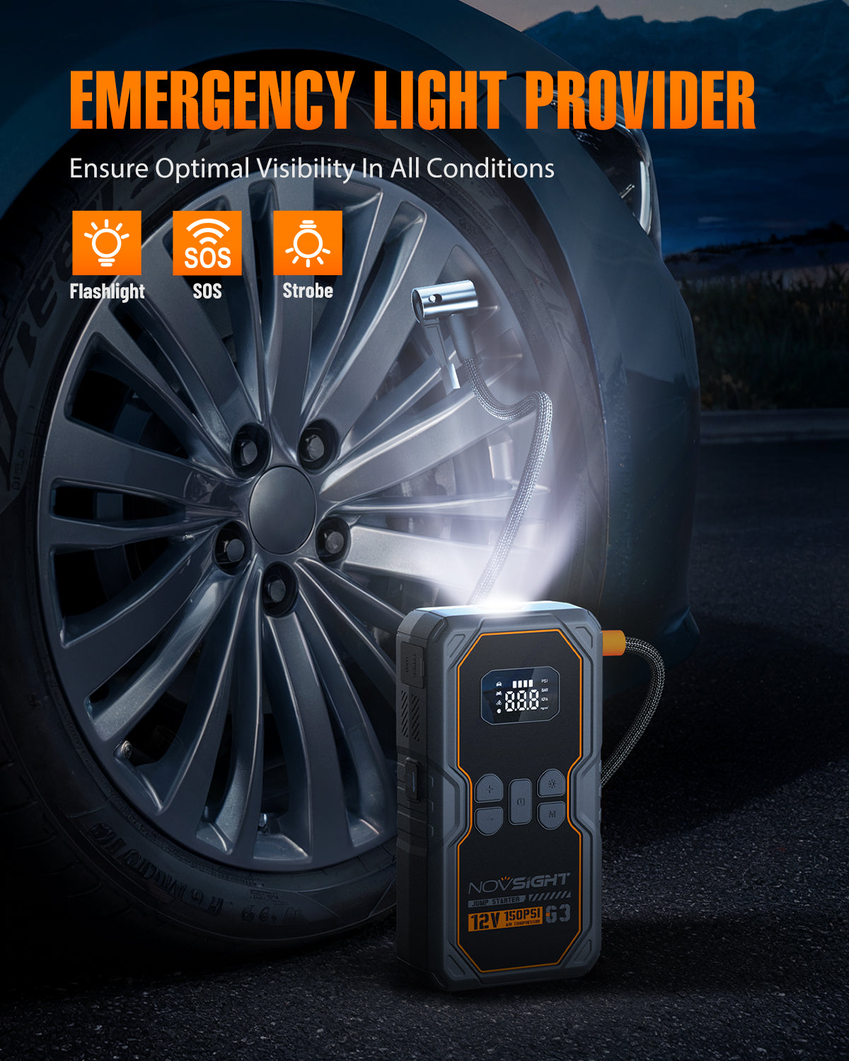 Emergency Car Jump Starter with Air Compressor 6250A