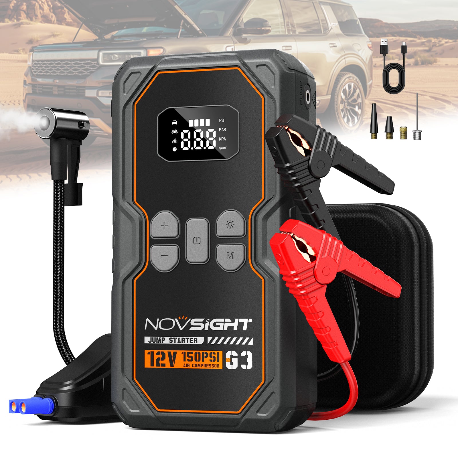 Emergency Car Jump Starter with Air Compressor 6250A