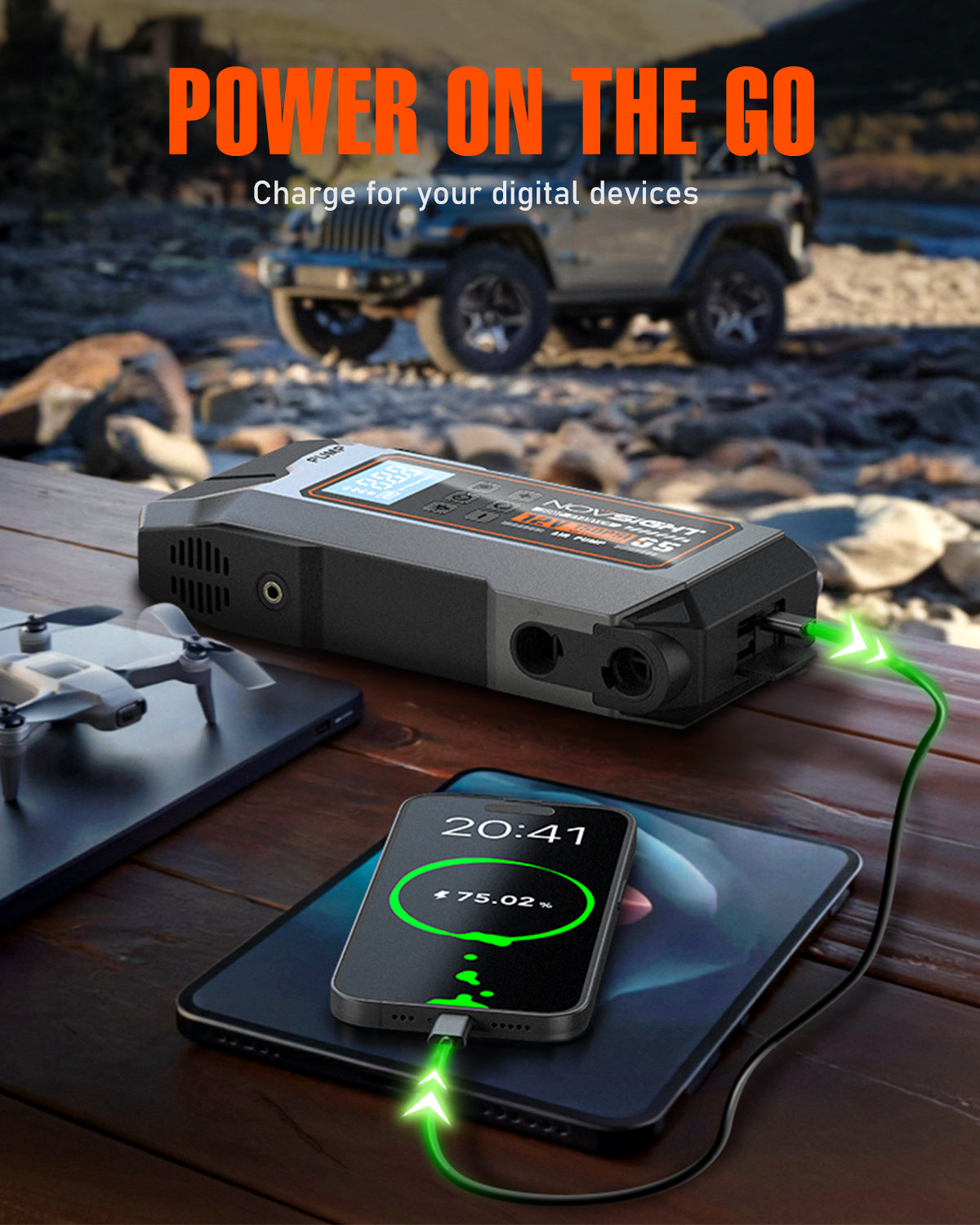 Emergency Car Jump Starter with Tire Inflator and Air Pump 6000A