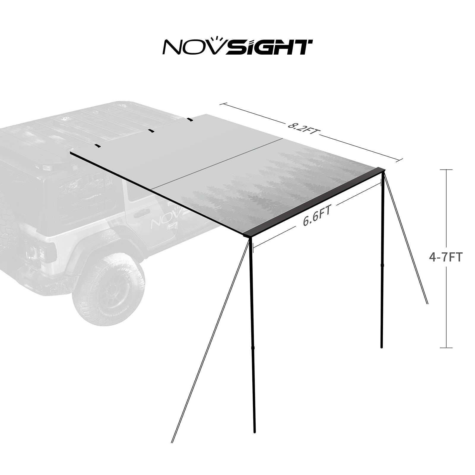 Novsight Car Side Awning Tent Anti UV for Outdoor Camping Overland Shelter for JEEP SUV Van Camper Trailer