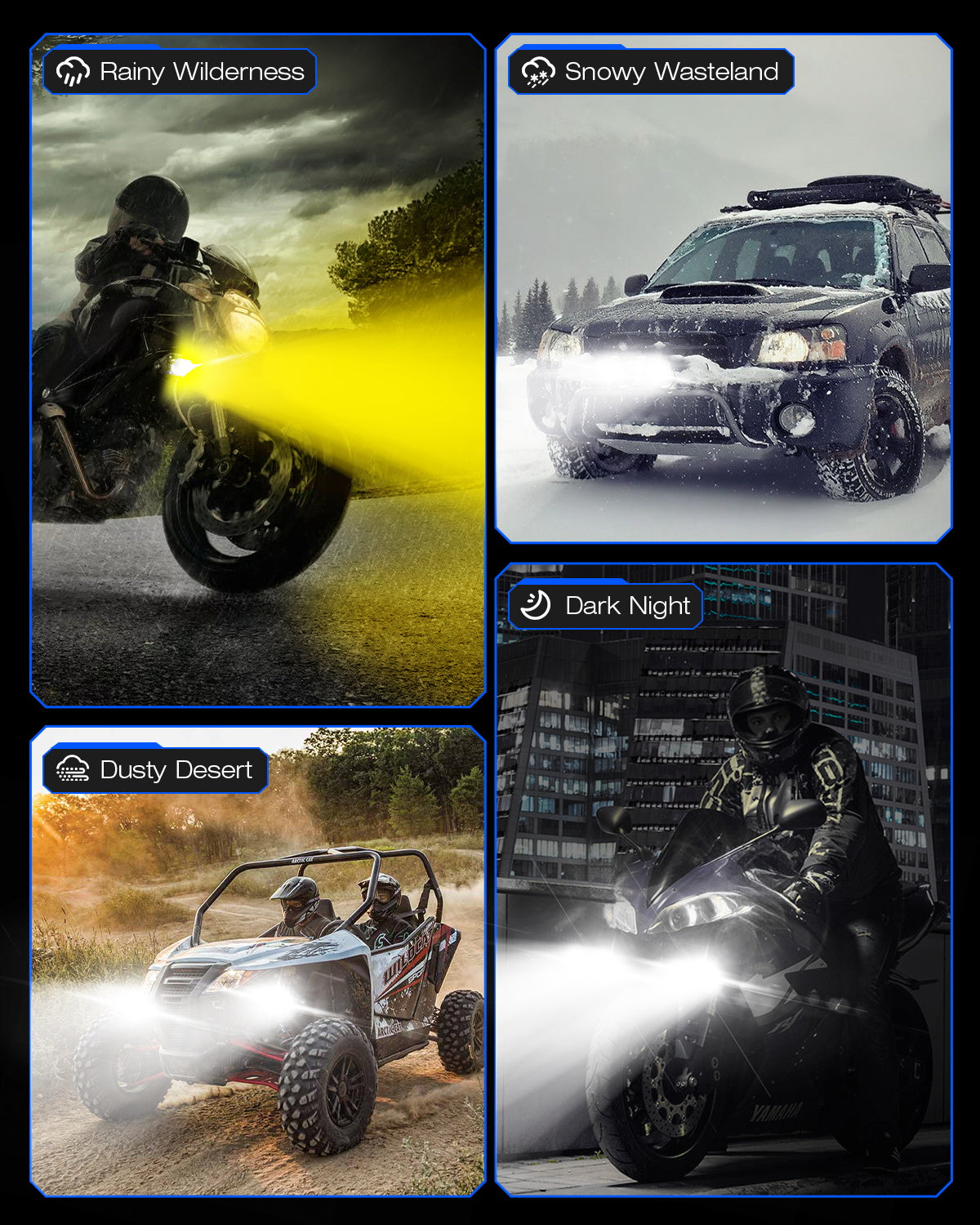 Serie CIBER 1 | Luces de conducción todoterreno para motocicleta, vainas LED de 2 pulgadas, luz de zanja con arnés y soporte
