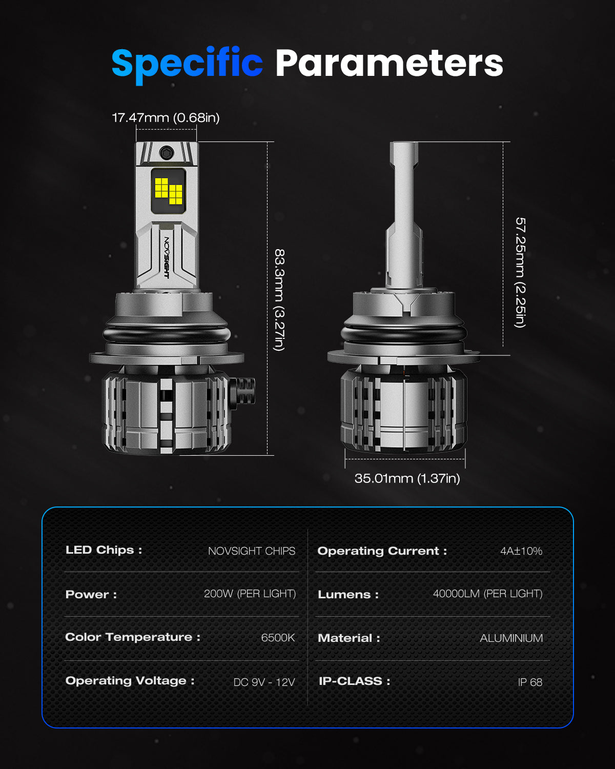 Fit for 1987-1991 Ford Bronco 9004 HB1 LED Headlights Bulbs - NOVSIGHT