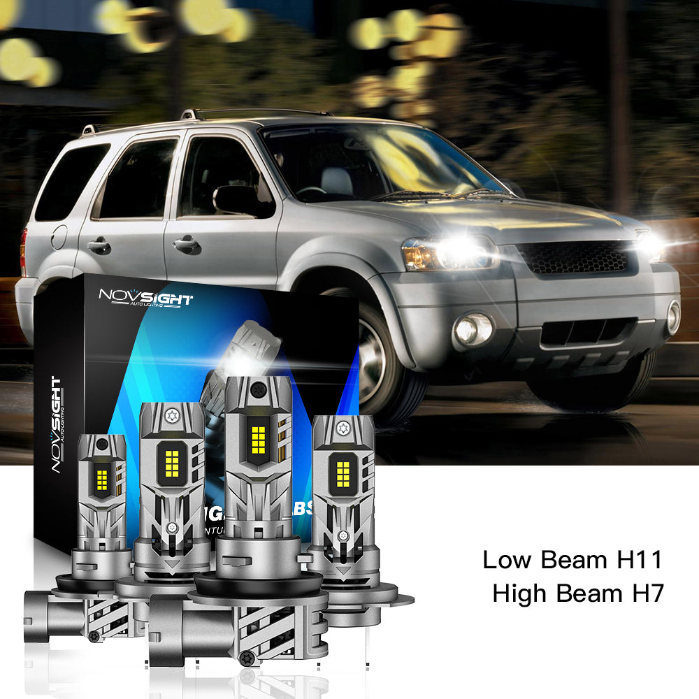 Fit for 2005-2007 Ford Escape H11 H7 LED Headlights Bulbs - NOVSIGHT