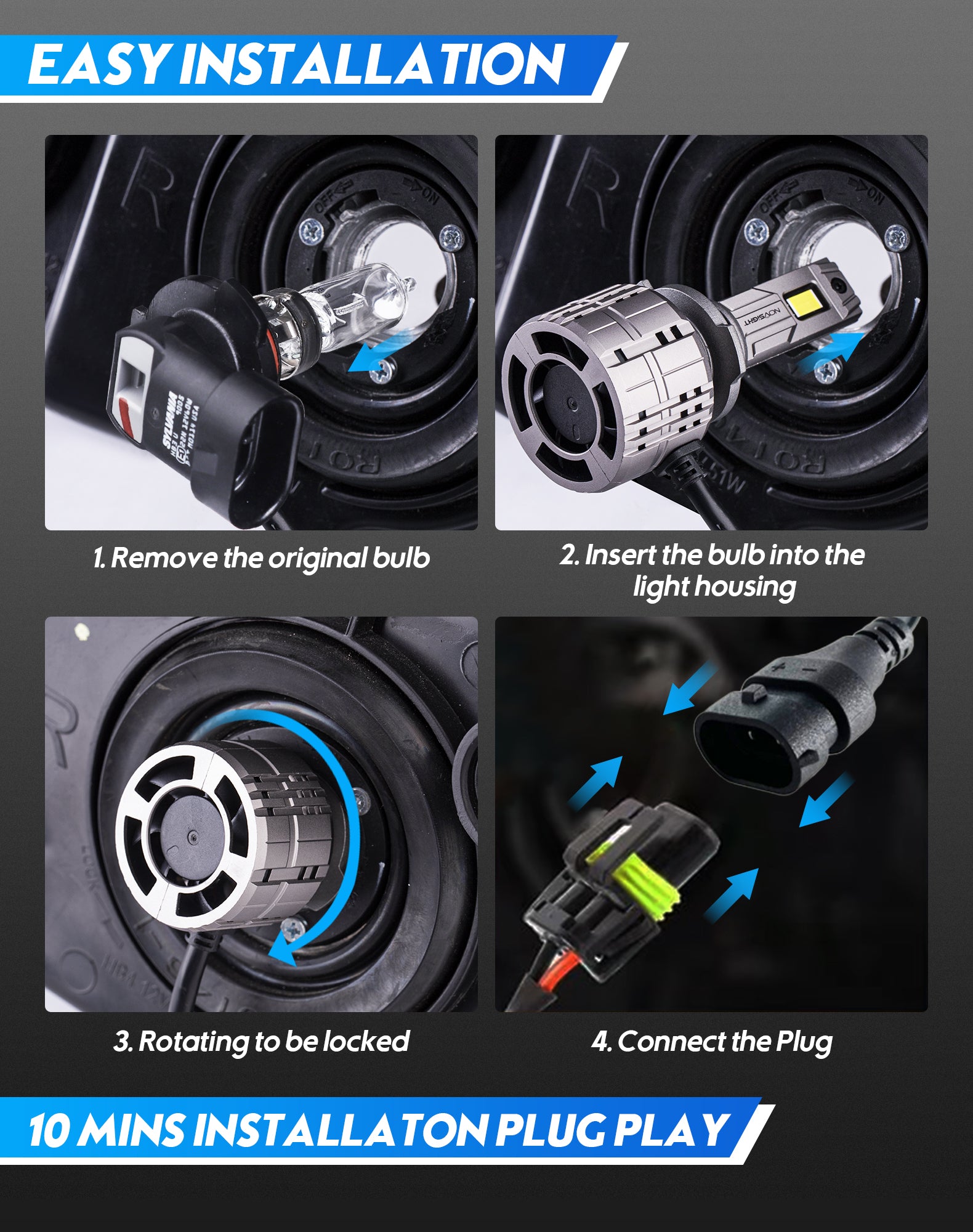 Fit for 2016-2019 Ford Explorer 9005 HB3 LED Headlights Bulbs - NOVSIGHT