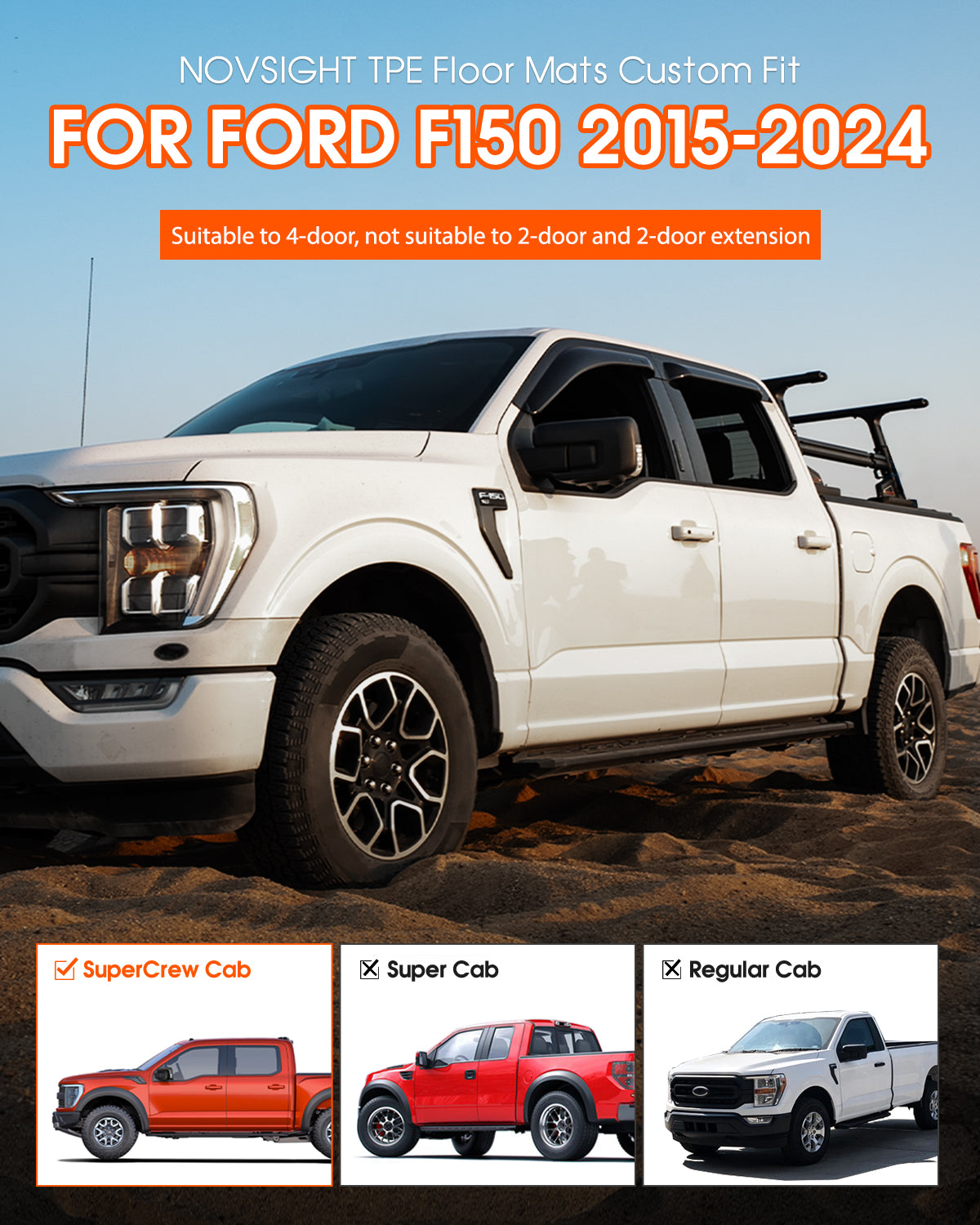 Custom TPE Floor Mats Fit For Ford F150 2015-2024 4 Doors