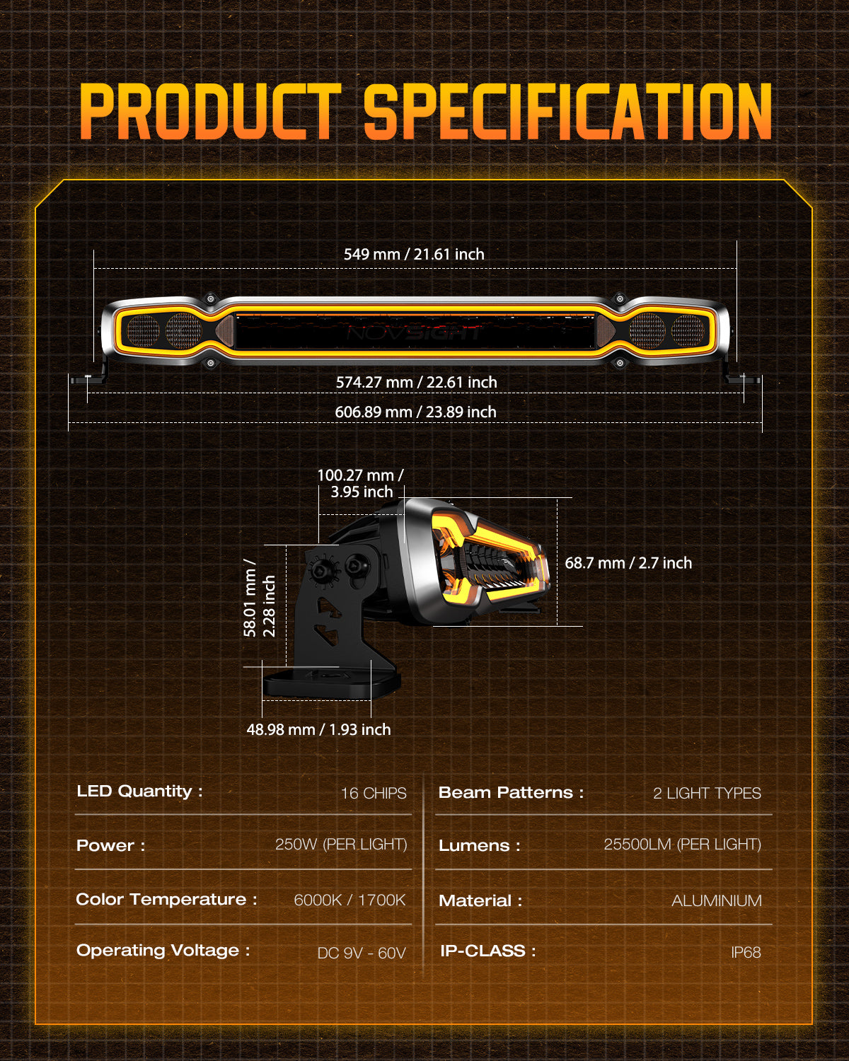 HALO Pro Series 20-inch LED Light Bar with Dynamic DRL Modes - NOVSIGHT