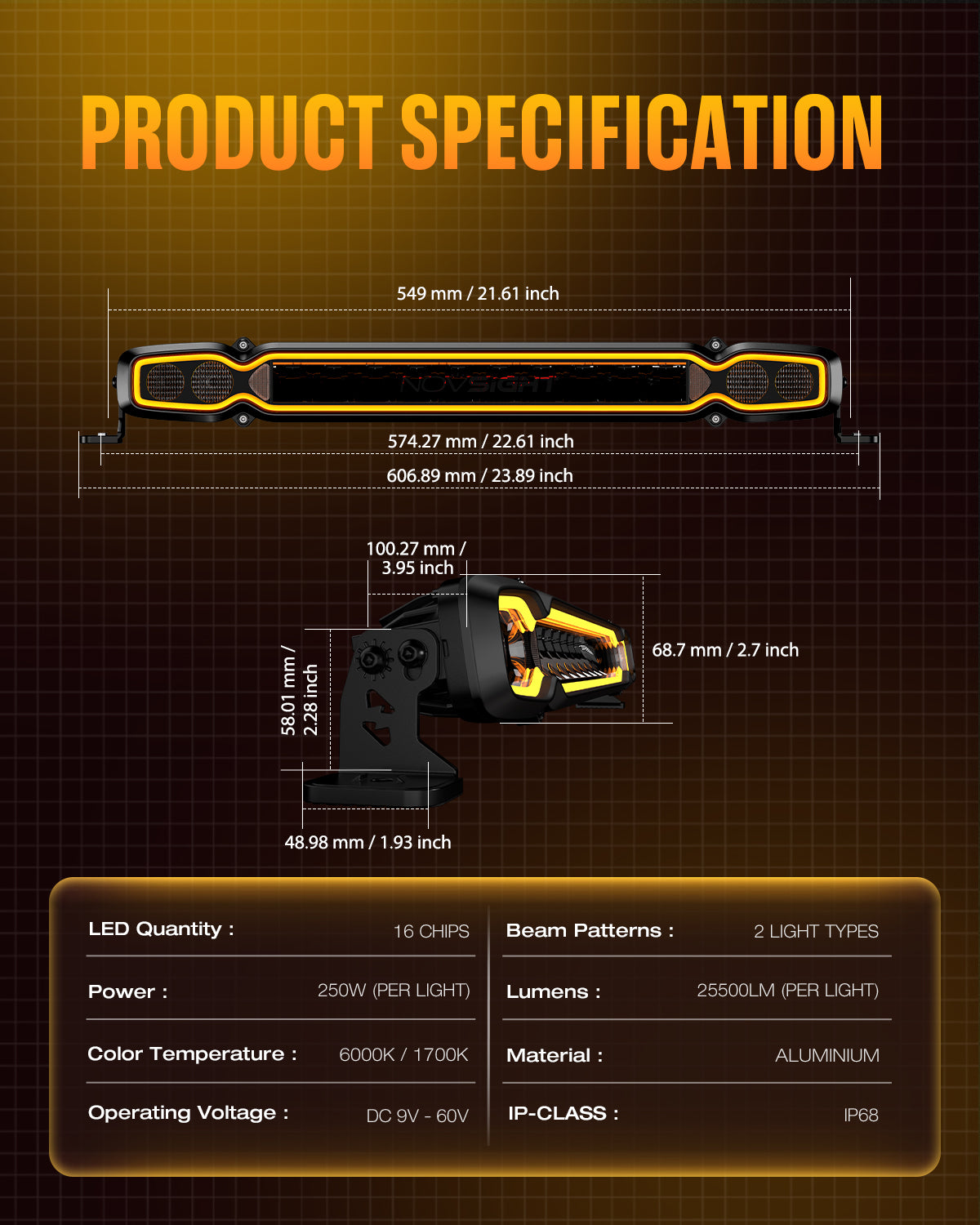 HALO Pro Series 20-inch LED Light Bar with Dynamic DRL Modes - Black Casing - NOVSIGHT