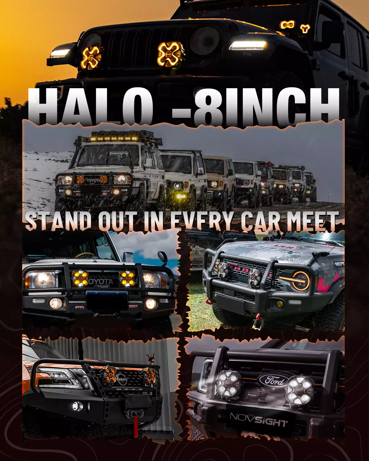 HALO Pro Series 8-inch LED Pod Lights with Dynamic DRL Modes - Black Casing LED Pod Lights | Novsight