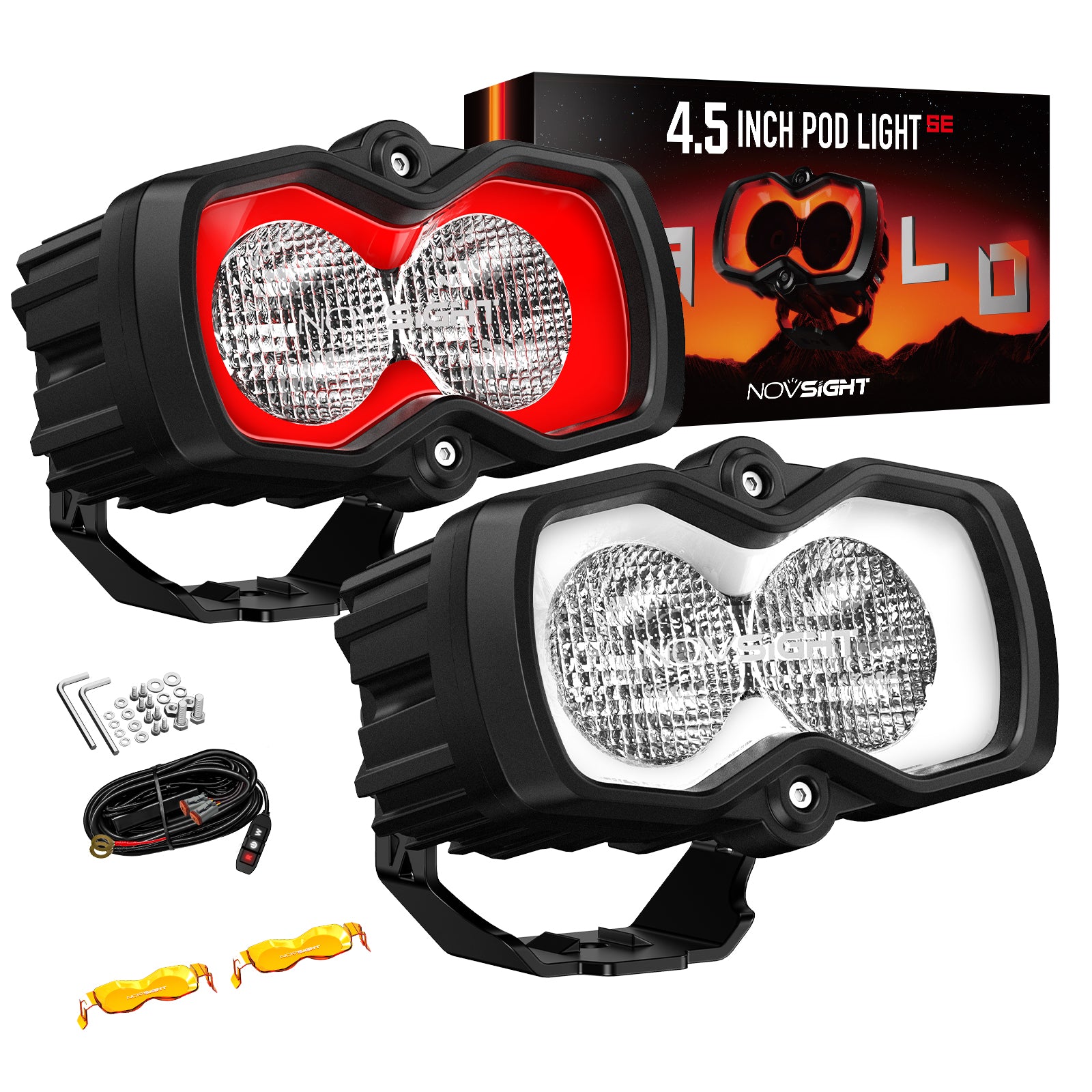 HALO SE Series 4.5-inch LED Pod Lights with Red and White DRL - NOVSIGHT