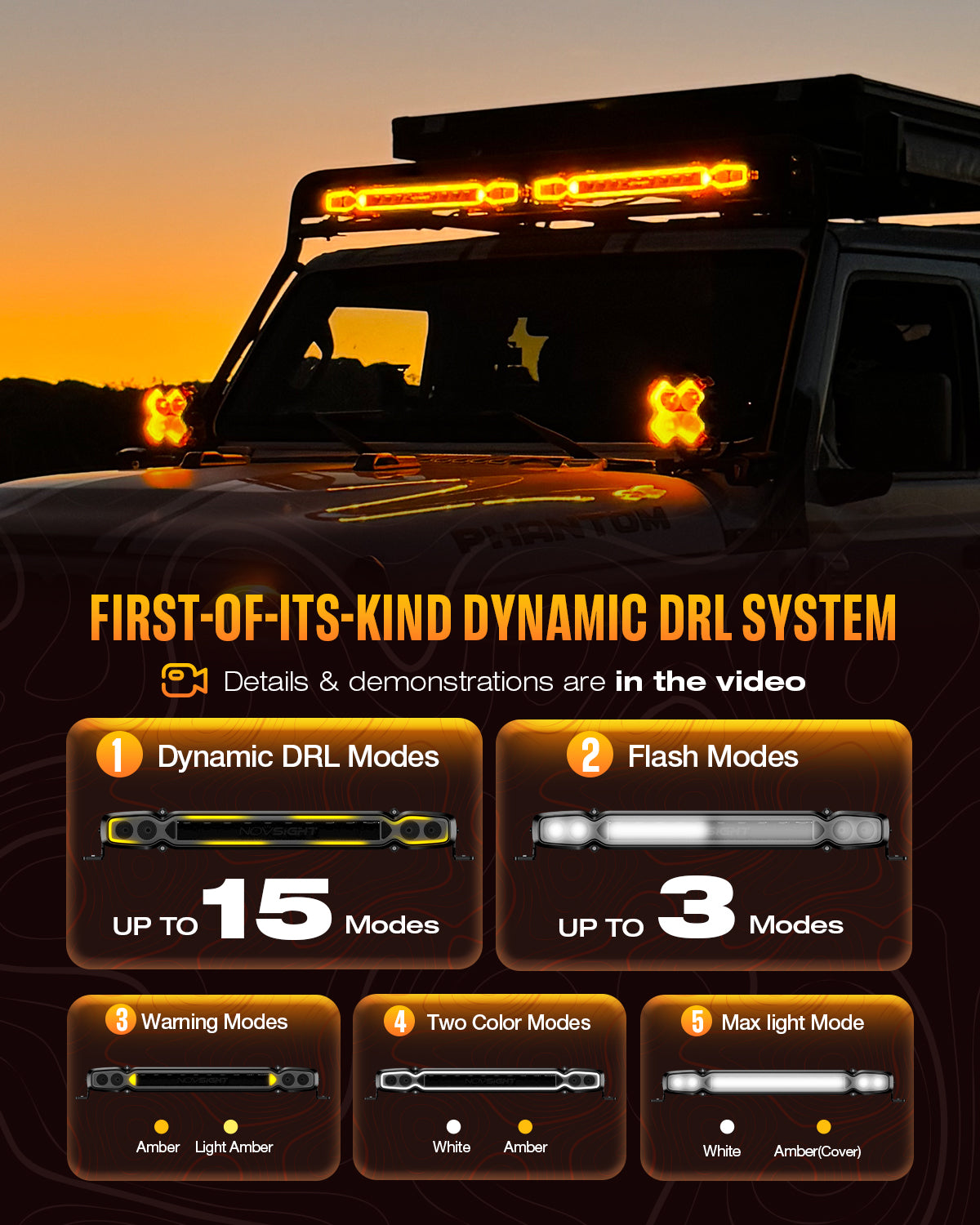 HALO Pro Series 20-inch LED Light Bar with Dynamic DRL Modes - Black Casing - NOVSIGHT