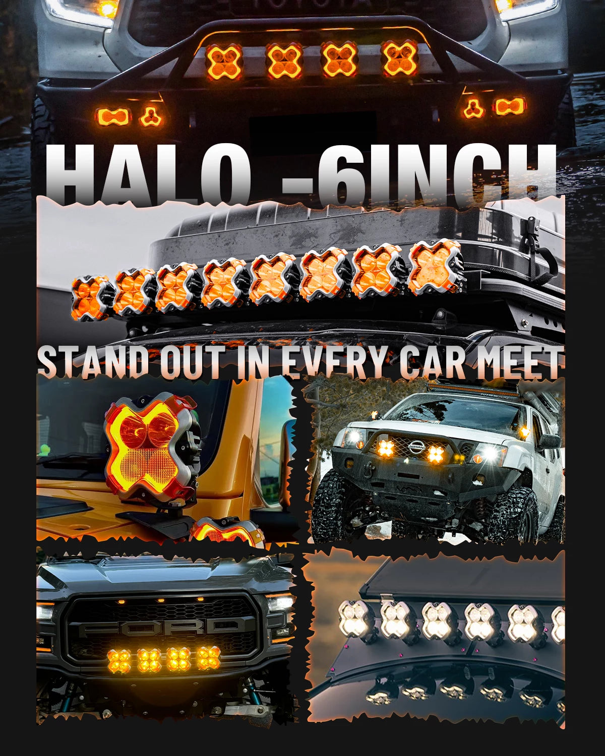 HALO Series 6" LED Pod Lights with DRL 60W Twin Light Kit System Pair