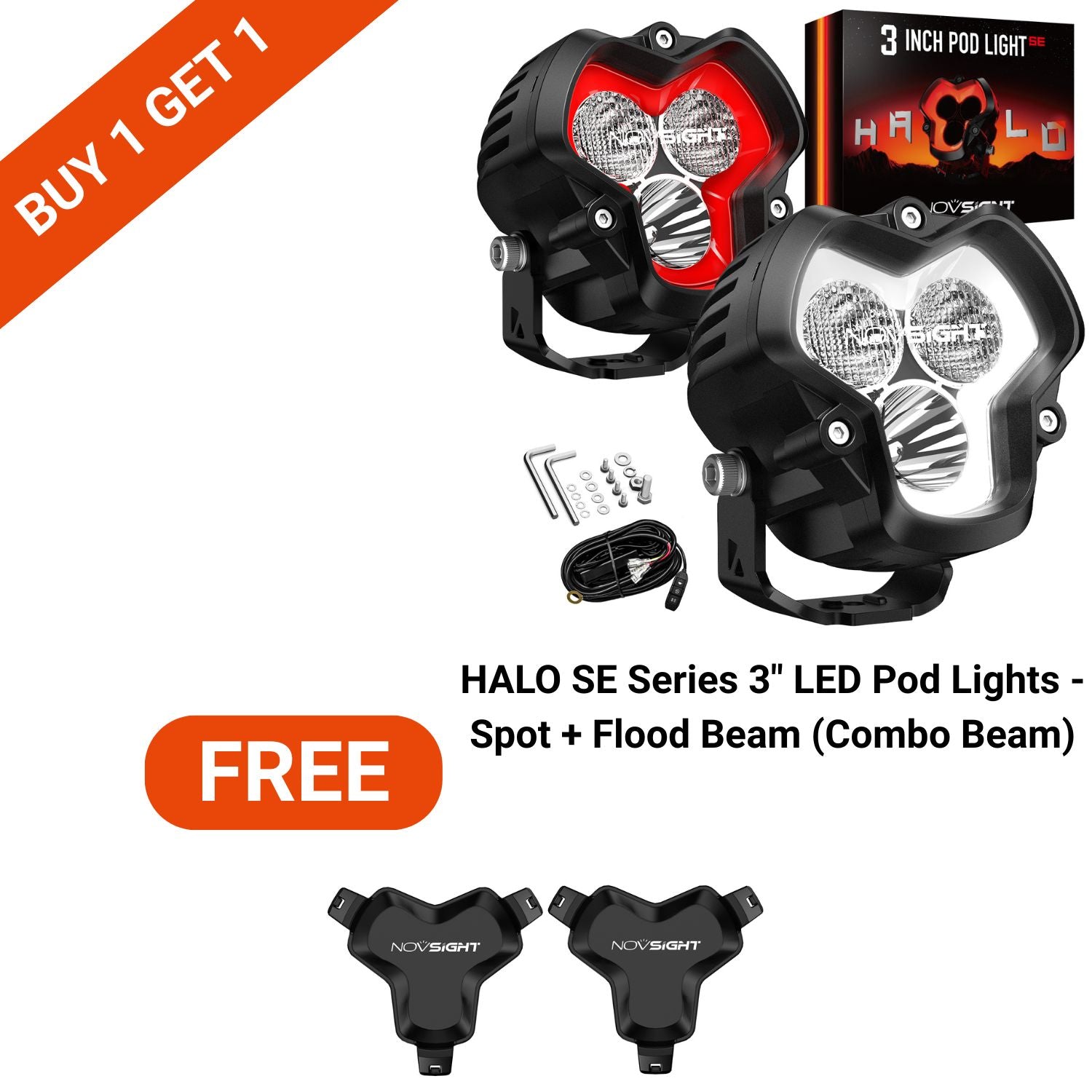 BFCM Flash Sale | HALO SE Series 3 4.5 6-inch LED Pod Lights White and Red DRL Light | Buy 1 Get 1 FREE Set of Black Or Amber Covers