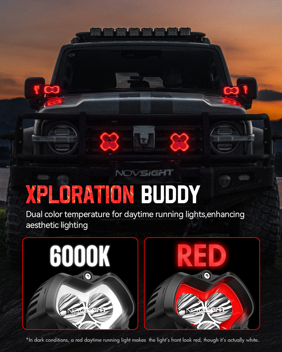 HALO SE Series 3-inch LED Pod Lights with Red and White DRL