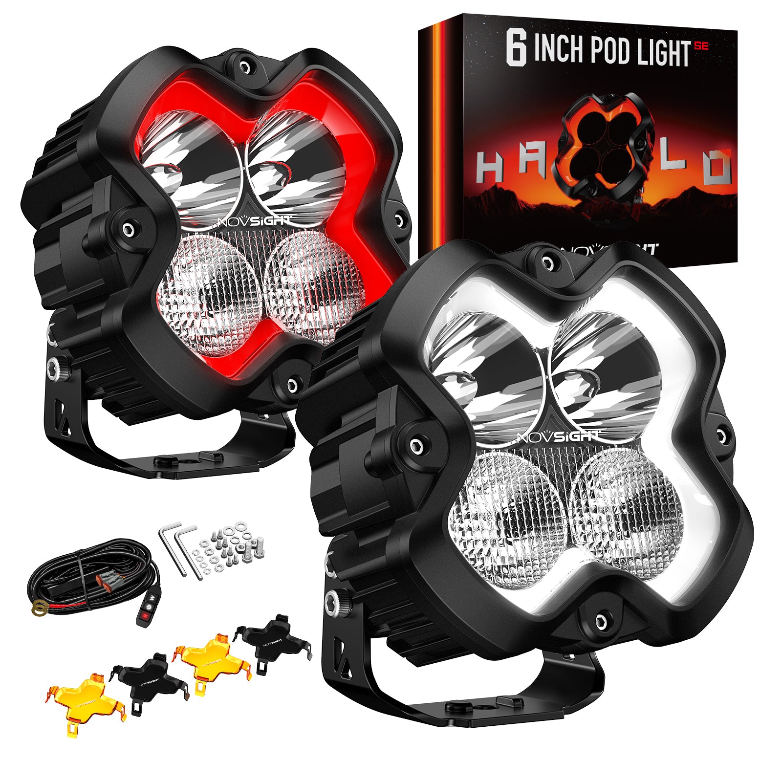 Unidades LED de 6" serie HALO con par de sistema de kit de luces dobles DRL de 66 W