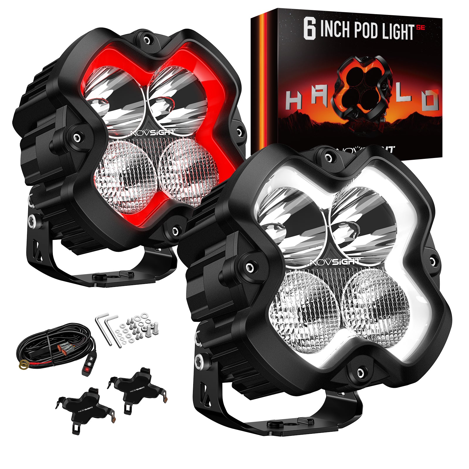 Unidades LED de 6" serie HALO con par de sistema de kit de luces dobles DRL de 66 W