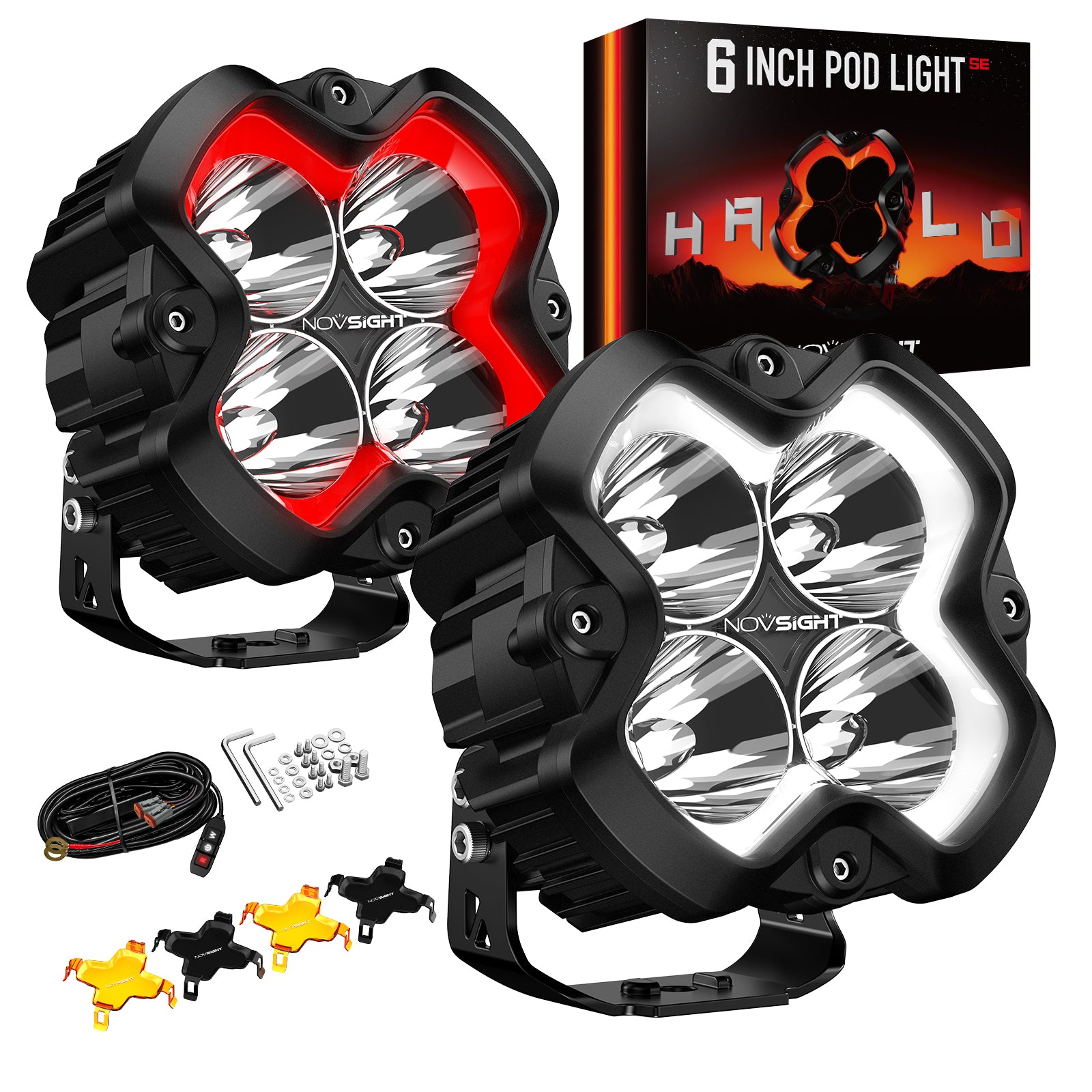 Unidades LED de 6" serie HALO con par de sistema de kit de luces dobles DRL de 66 W