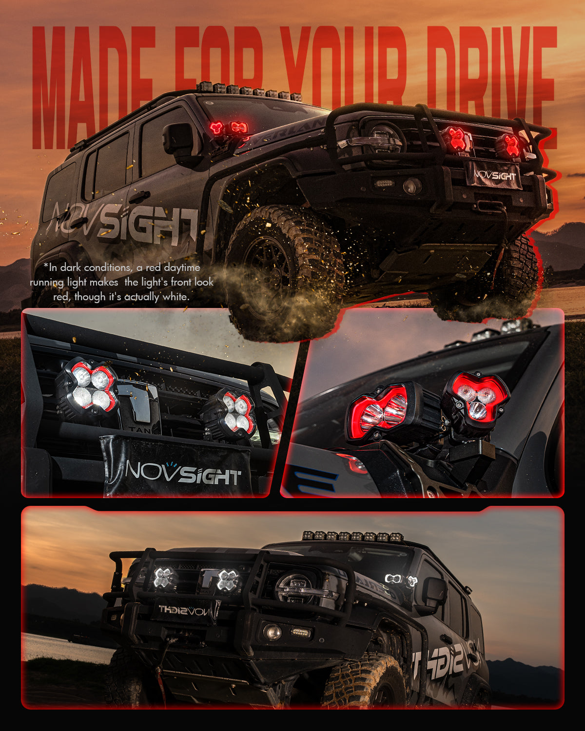 HALO SE Series 3-inch LED Pod Lights with Red and White DRL