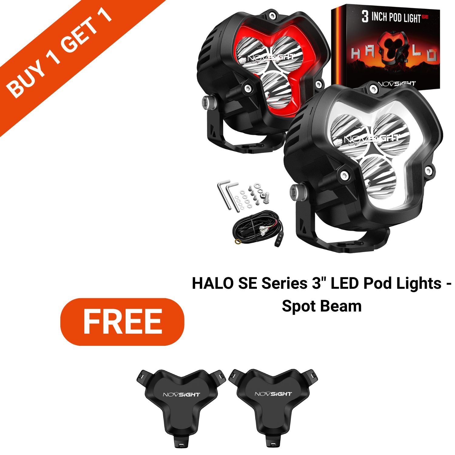 BFCM Flash Sale | HALO SE Series 3 4.5 6-inch LED Pod Lights White and Red DRL Light | Buy 1 Get 1 FREE Set of Black Or Amber Covers