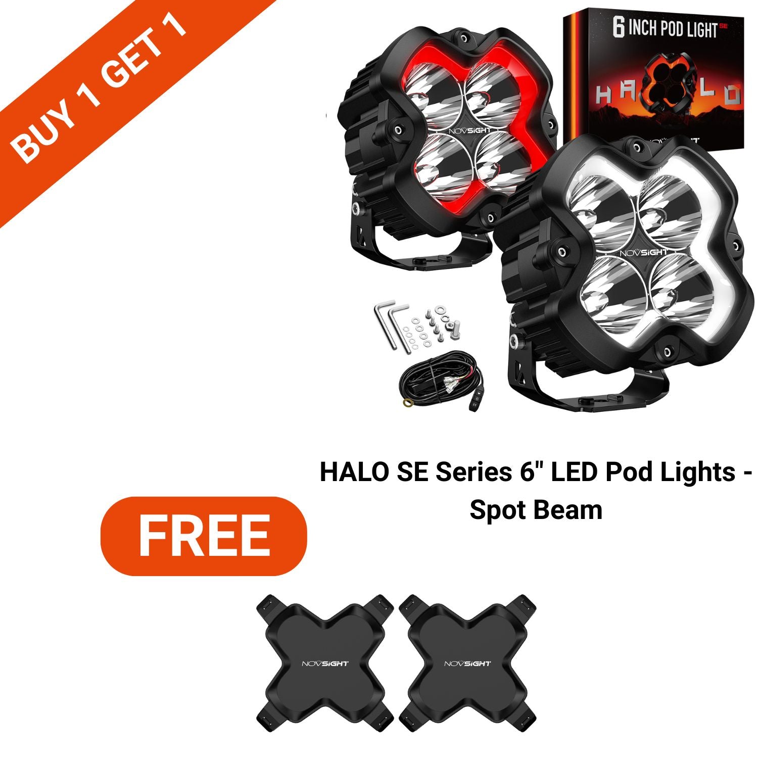 BFCM Flash Sale | HALO SE Series 3 4.5 6-inch LED Pod Lights White and Red DRL Light | Buy 1 Get 1 FREE Set of Black Or Amber Covers