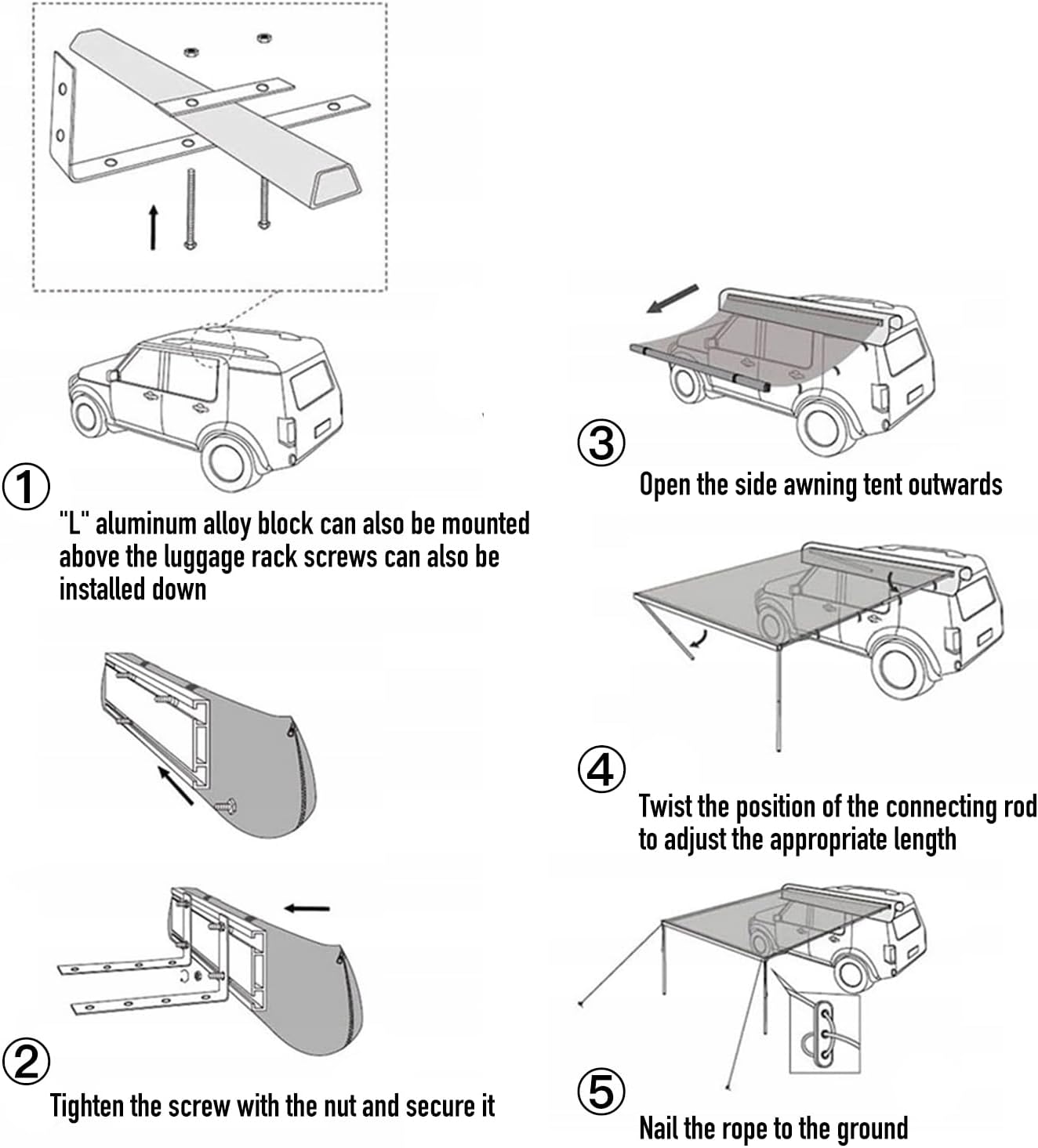 Novsight Car Side Awning Tent Anti UV for Outdoor Camping Overland Shelter for JEEP SUV Van Camper Trailer - NOVSIGHT