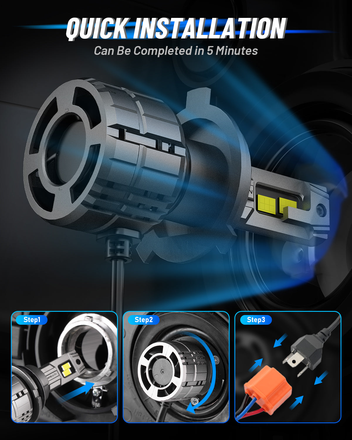 N60 Ultra Series | H4 HB2 9003 LED Bulbs Super Bright 200W 40000LM 6500K White | 2 Bulbs - NOVSIGHT