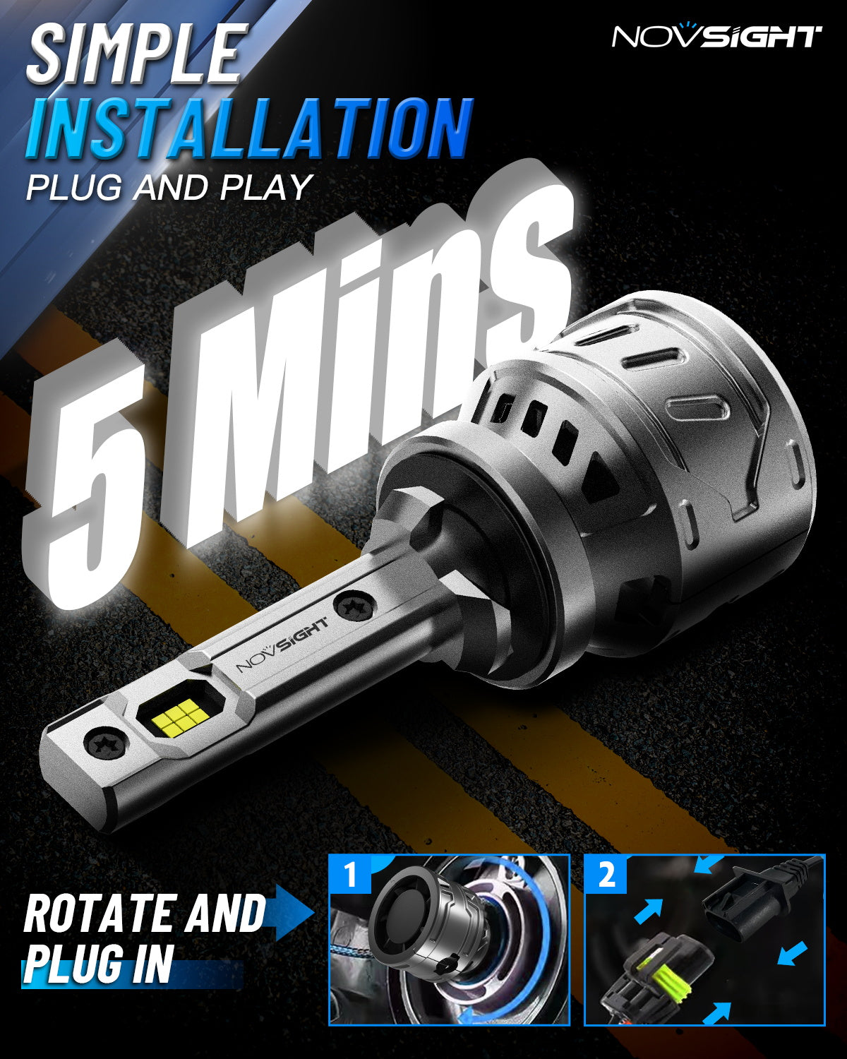 N61 General Series | H1 H3 H4 H7 H11 H13 9004 9005 9006 9007 881 LED Bulbs Stable Output 60W 13000LM 6500K White | 2 Bulbs - NOVSIGHT