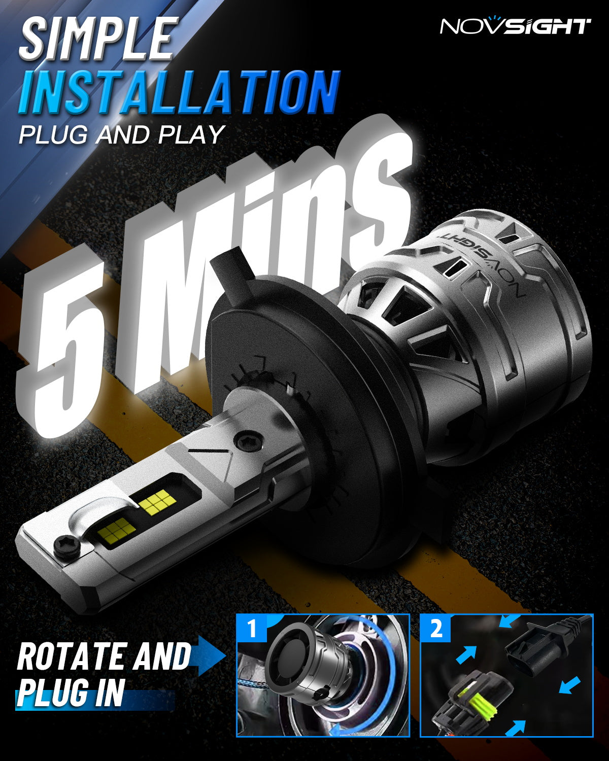 N61 General Series | H4 9003 LED Bulbs Stable Output 60W 13000LM 6500K White | 2 Bulbs - NOVSIGHT