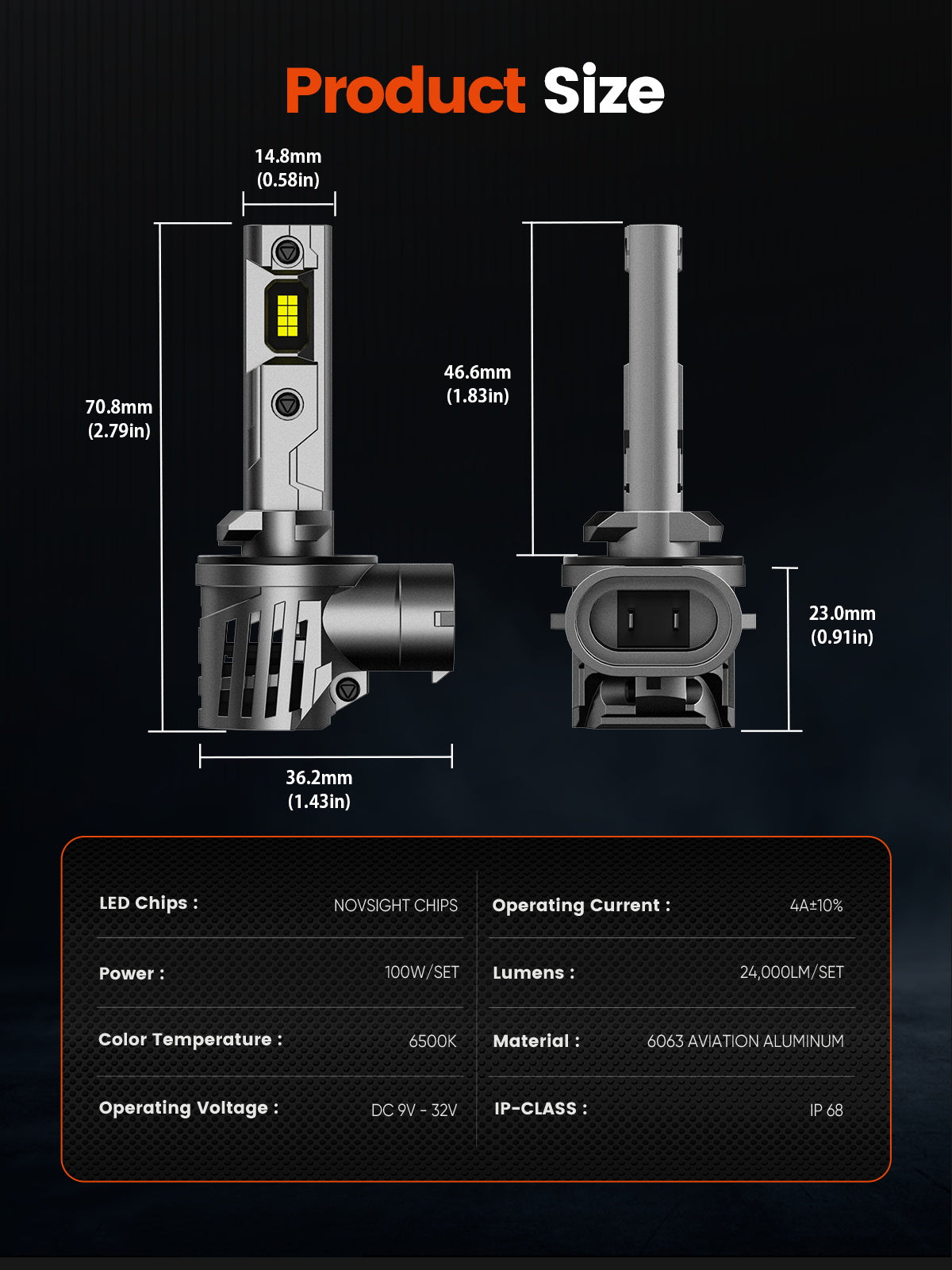 N99 Series Wireless | 881 886 889 894 896 898 LED Fog Light Bulbs 100W 24000LM 6500K White | 2 Bulbs - NOVSIGHT