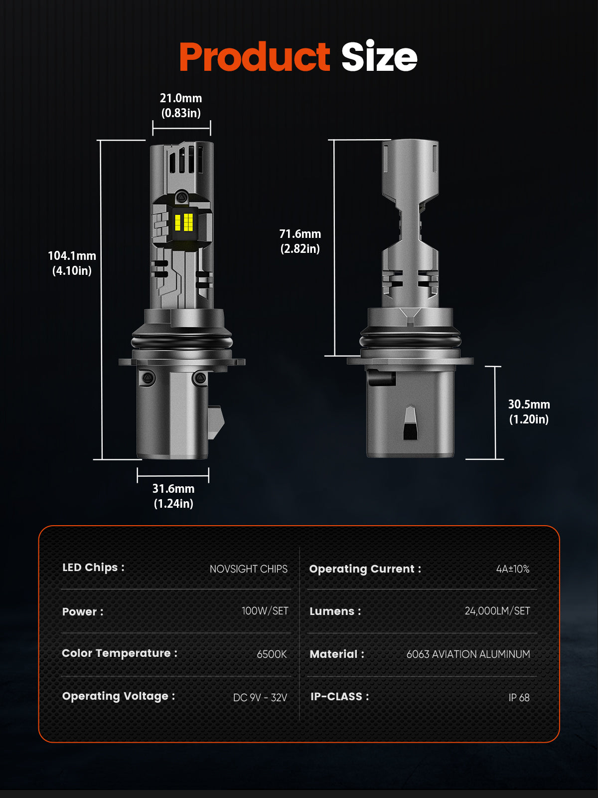 N99 Series Wireless | 9007 HB5 LED Headlight Bulbs 100W 24000LM 6500K White | 2 Bulbs - NOVSIGHT