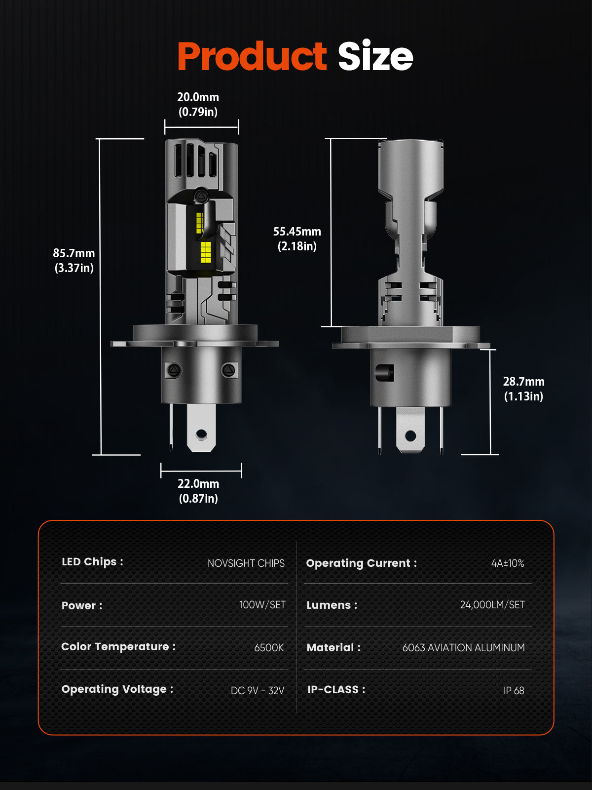 N99 Series Wireless | H4 9003 HB2 LED Headlight Bulbs 100W 24000LM 6500K White | 2 Bulbs - NOVSIGHT