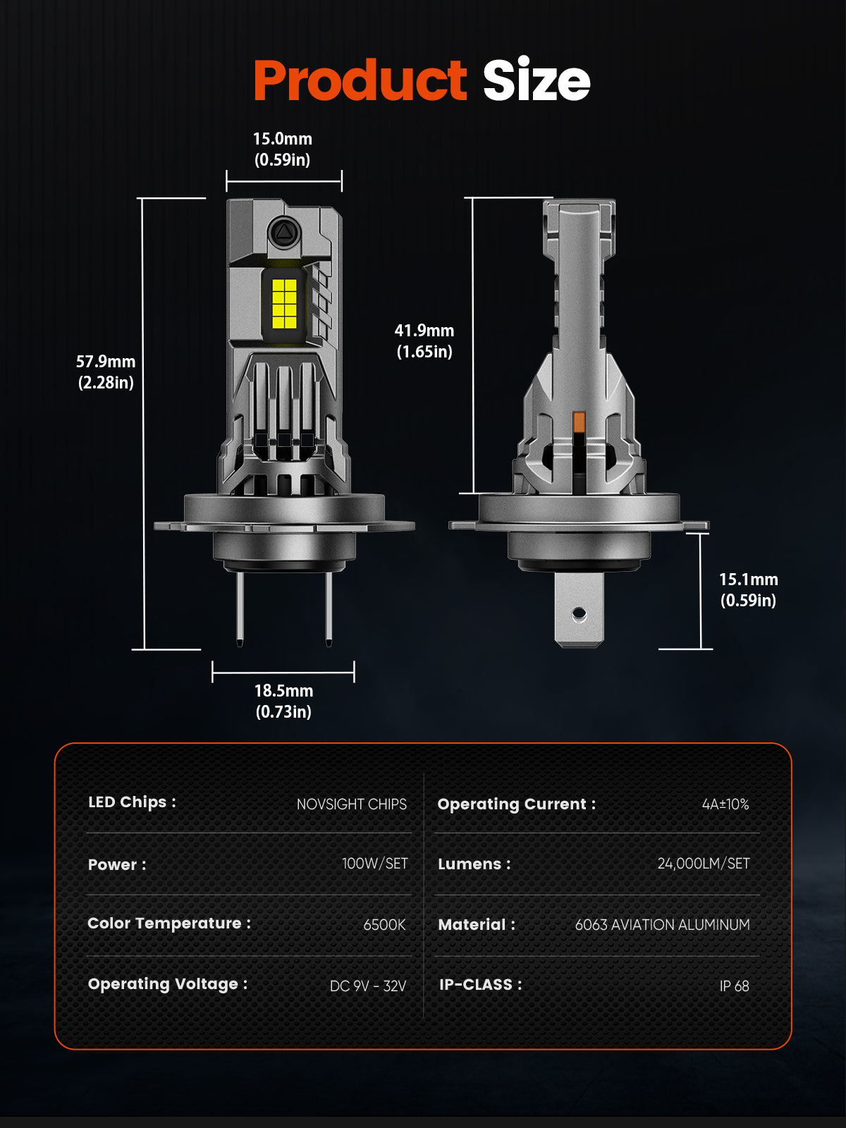 N99 Series Wireless | H7 LED Headlight Bulbs 100W 24000LM 6500K White | 2 Bulbs - NOVSIGHT